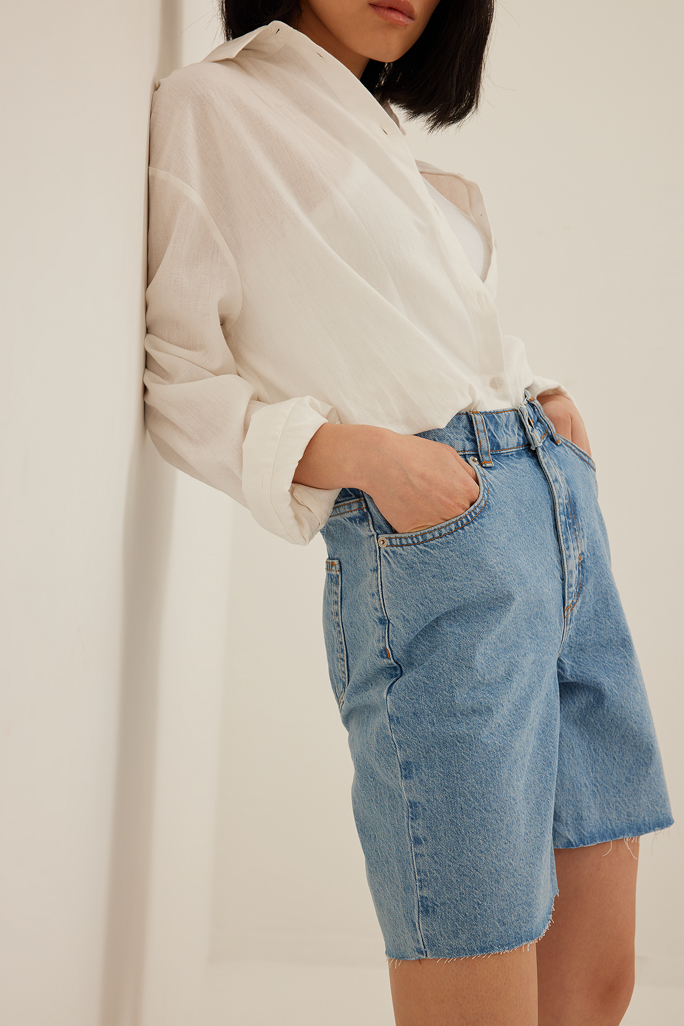 Mid Waist Denim Shorts Blue | na-kd.com