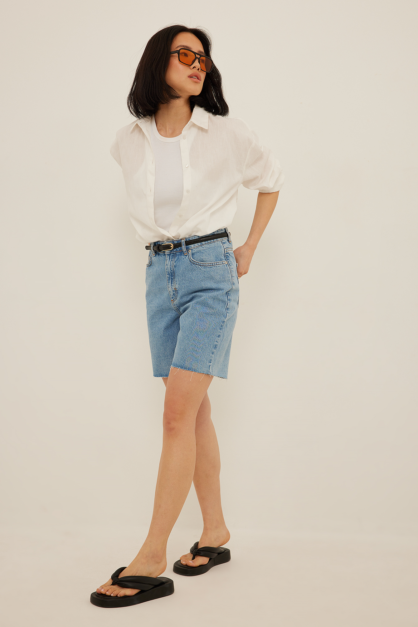 Mid Waist Denim Shorts Blue | na-kd.com
