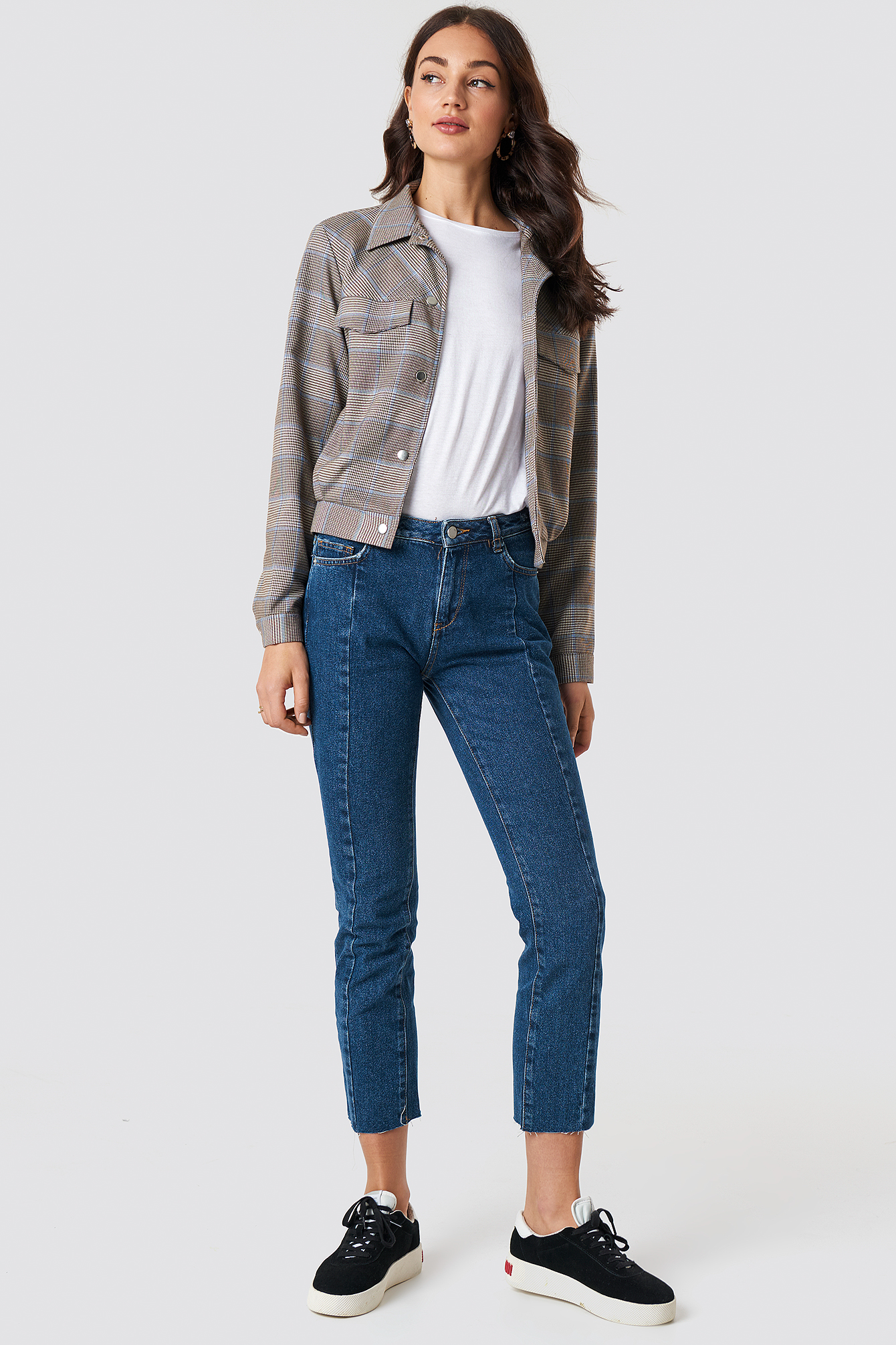 Mid Waist Panel Jeans Dark Blue