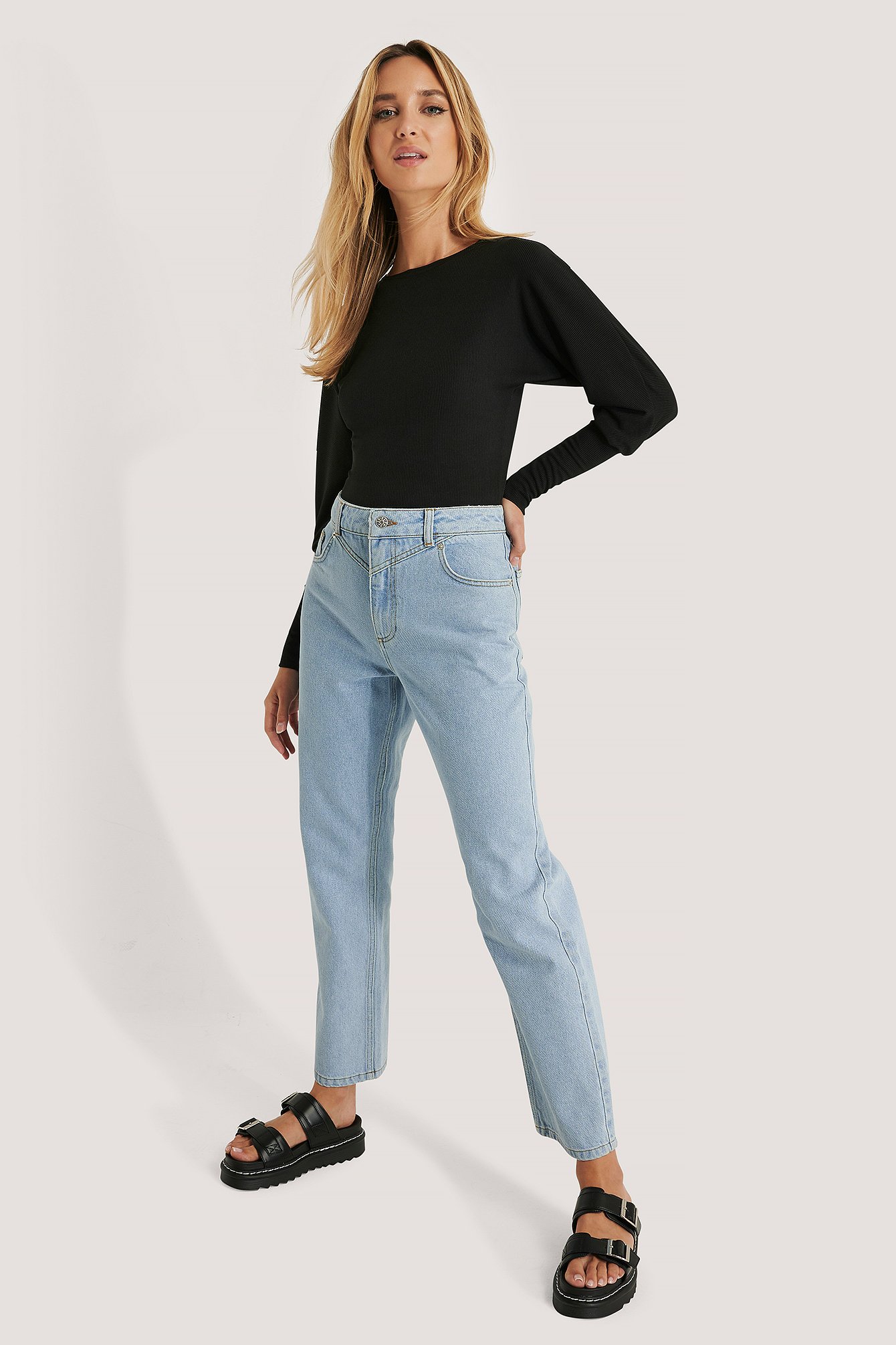 Light Blue NA-KD Trend Mid Waist Straight Jeans