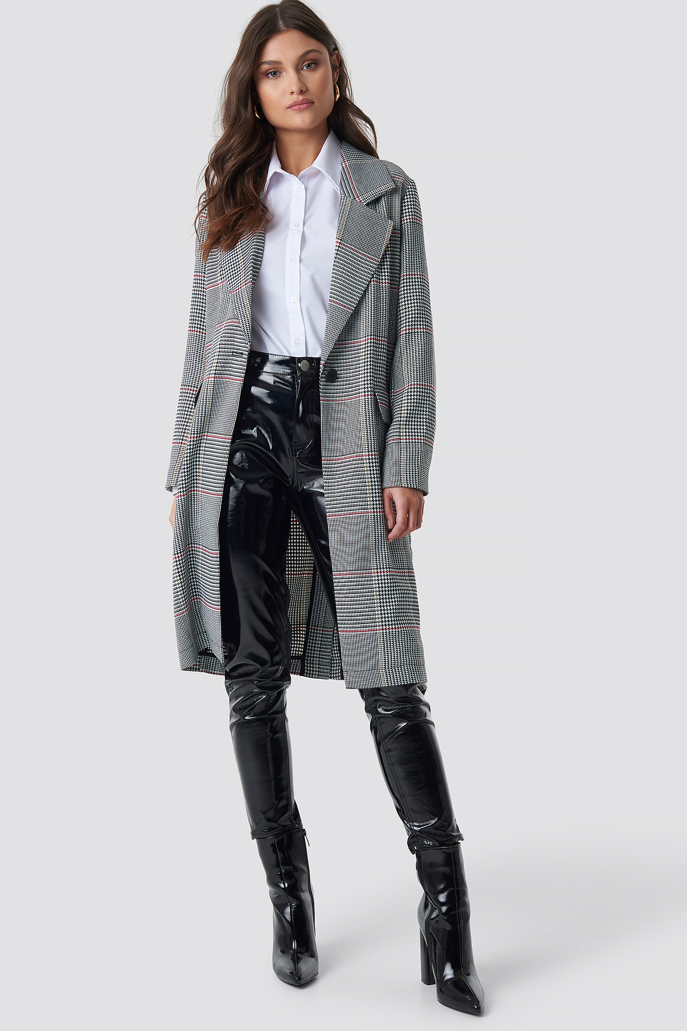 Midi Checked Coat Checked