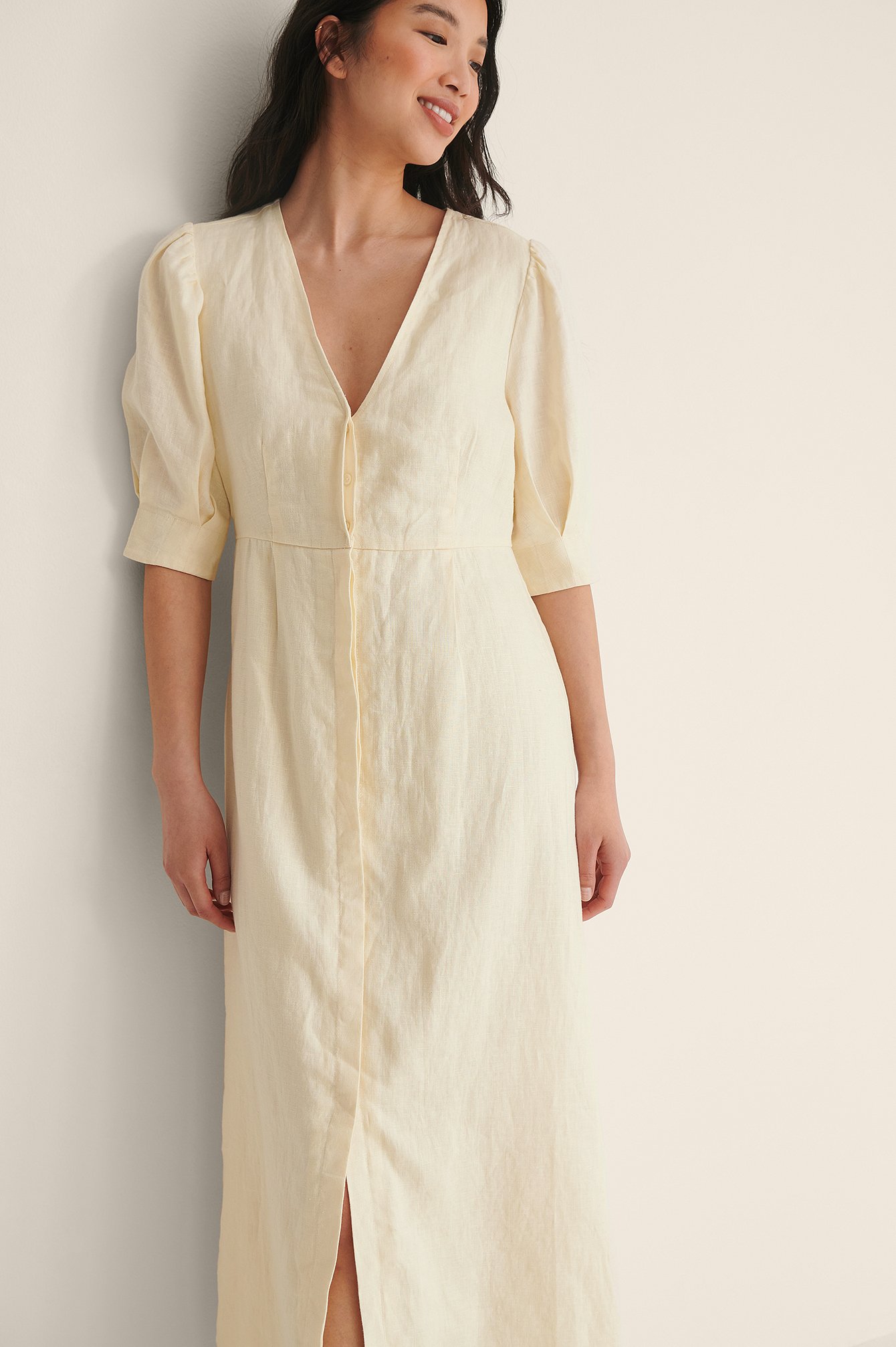 Cream Midi Linen Dress