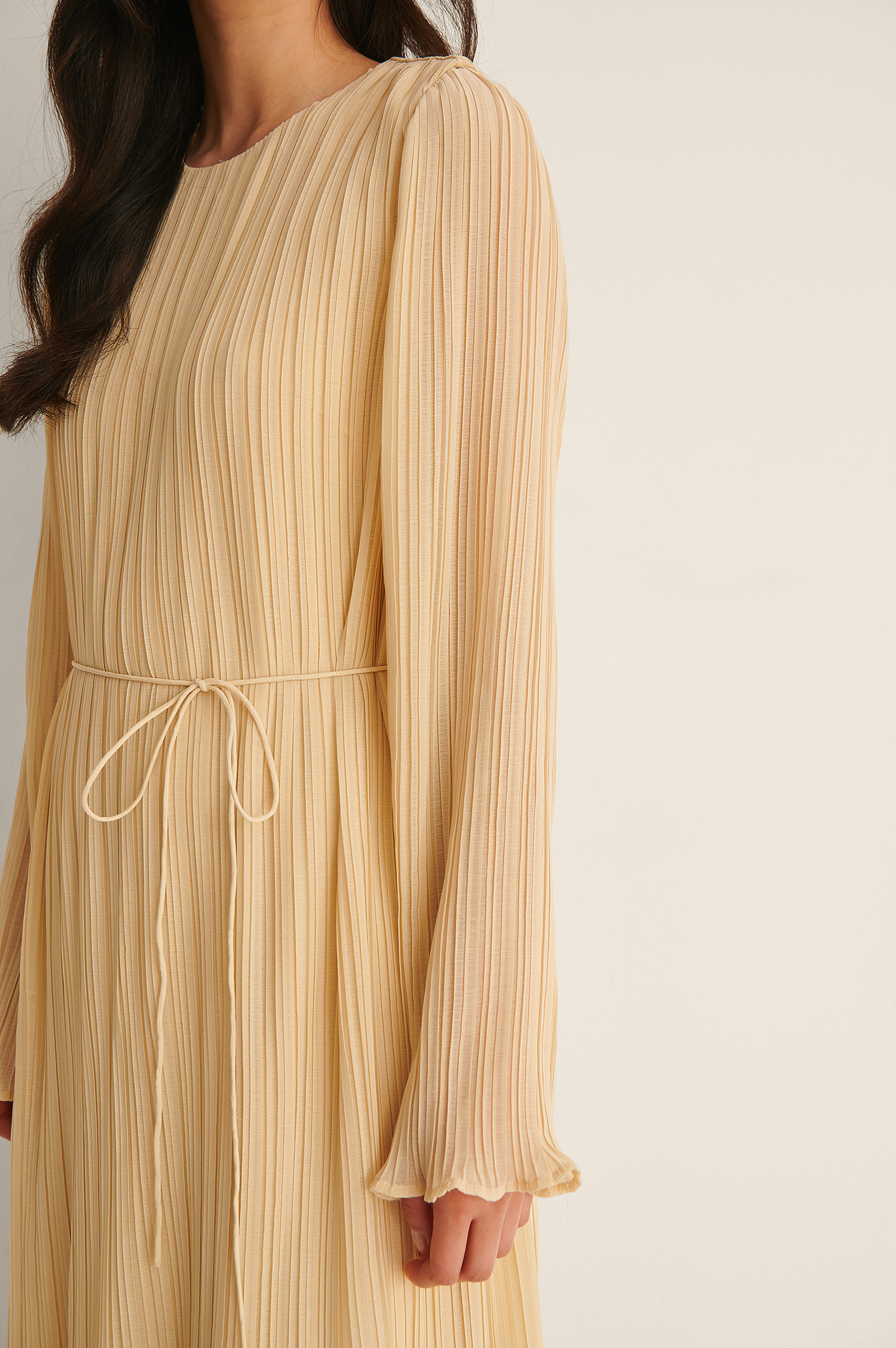 Midi Pleated Dress Beige