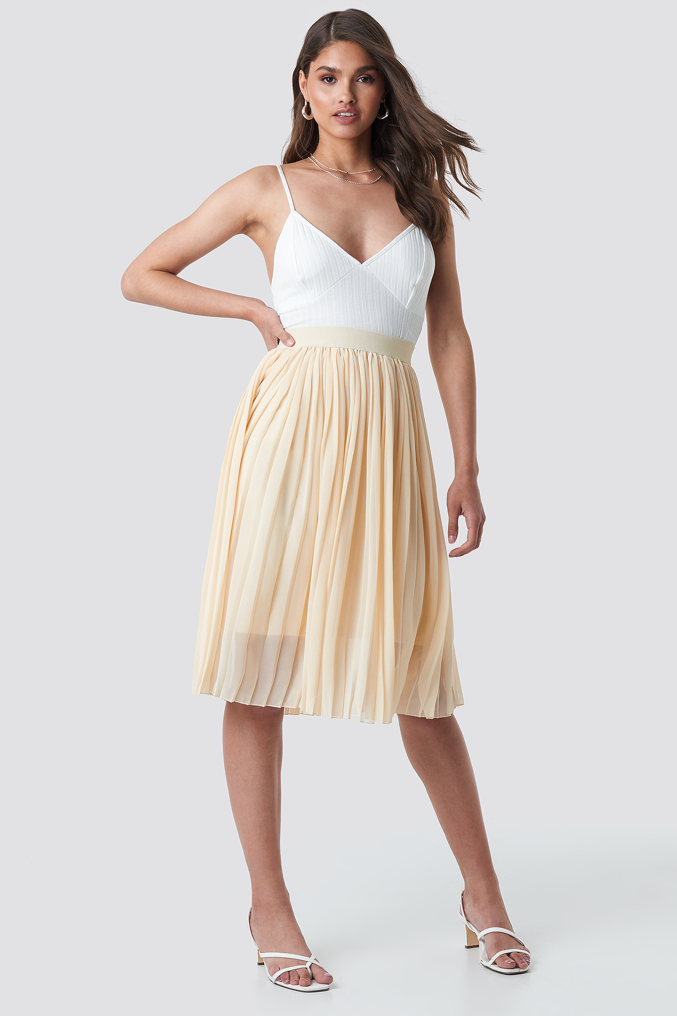 Midi Pleated Skirt Beige
