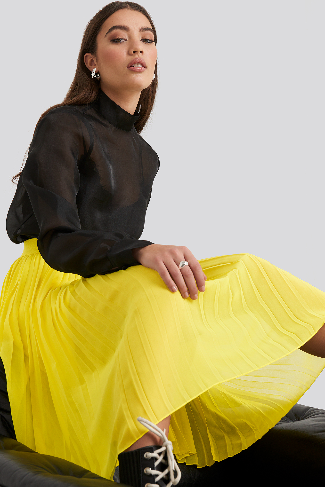 Midi Pleated Skirt Yellow
