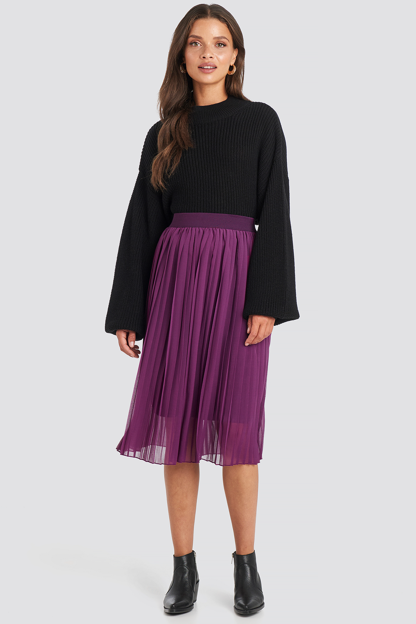 Midi Pleated Skirt Grape