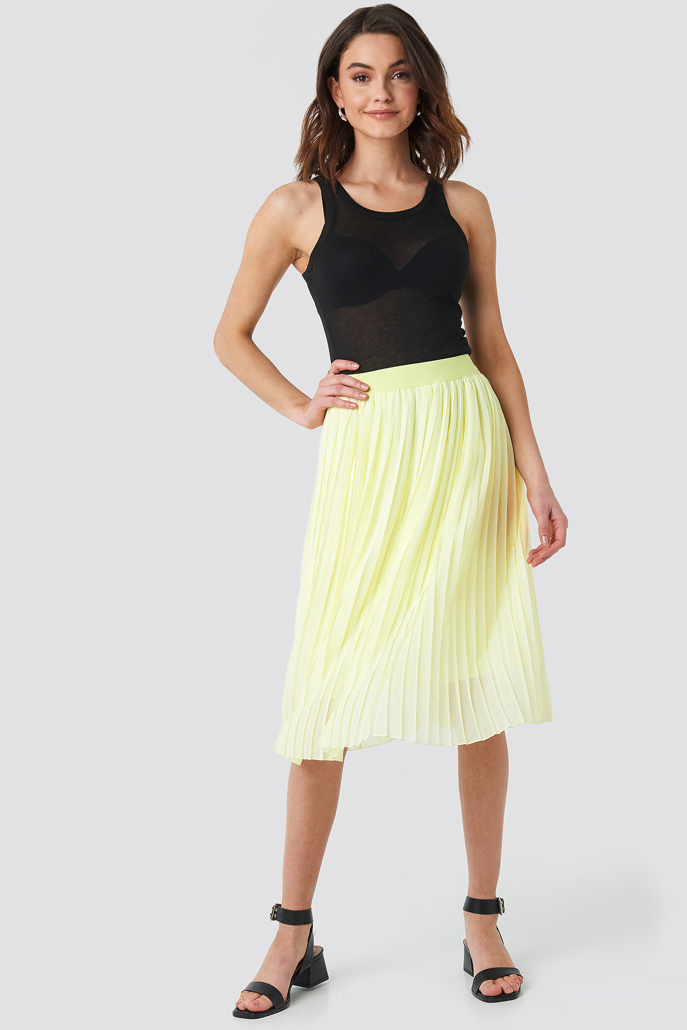 Midi Pleated Skirt Pale Yellow