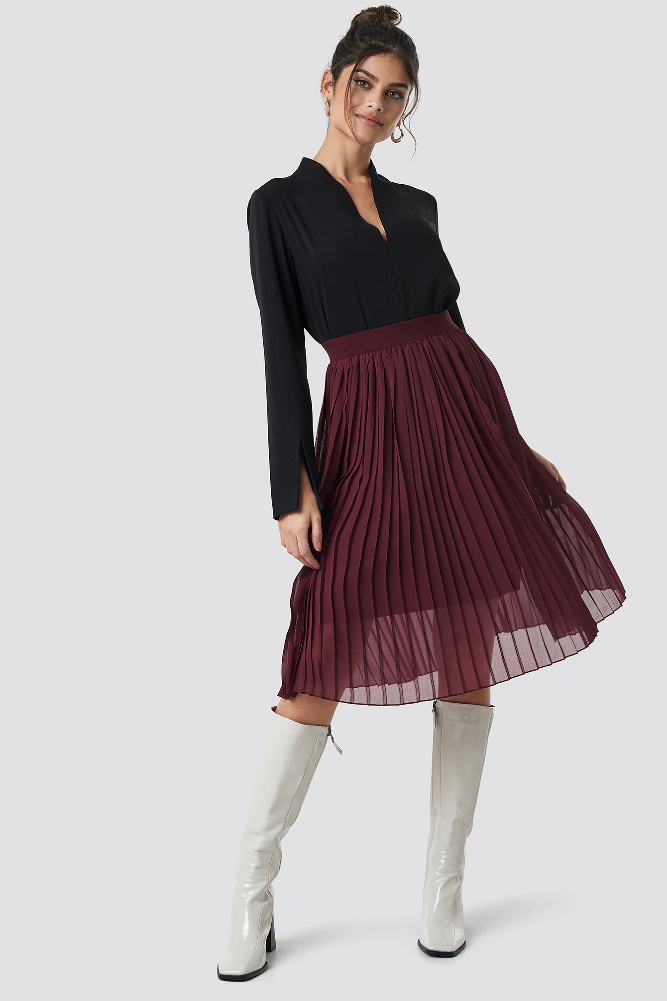 Midi Pleated Skirt Dark Red