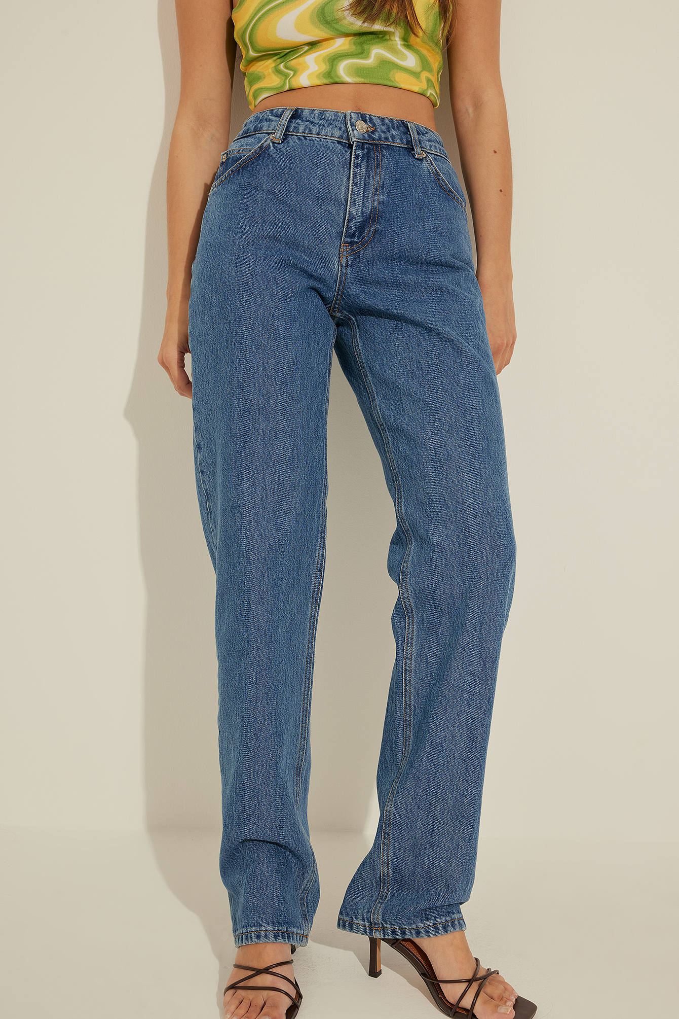 Organic Mid Rise Straight Jeans Blue 