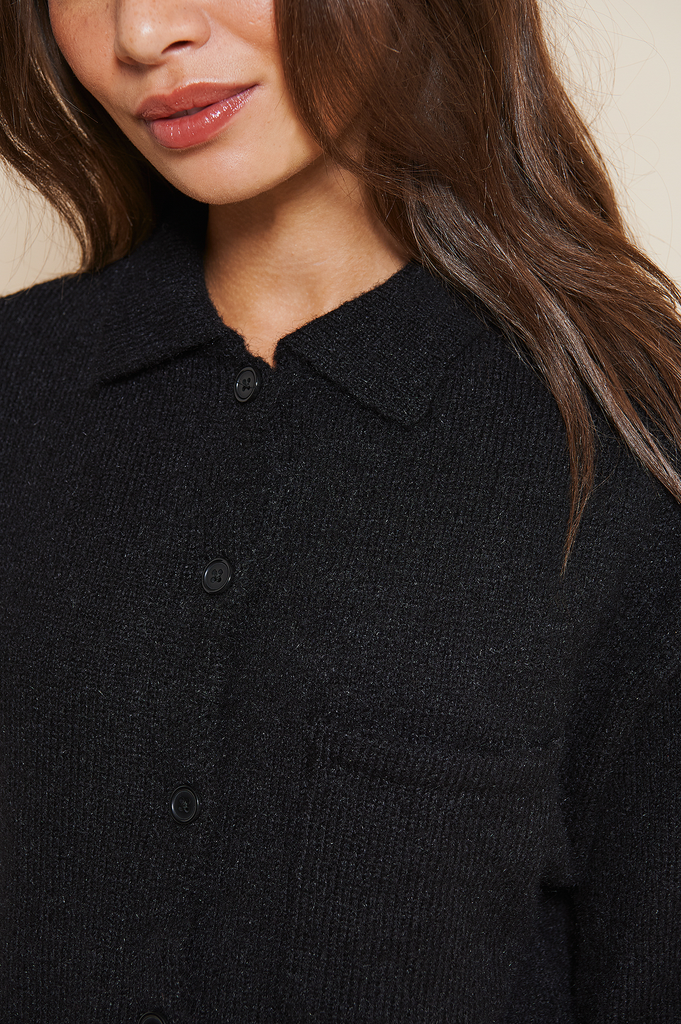 Black Fuzzy Knitted Collar Cardigan