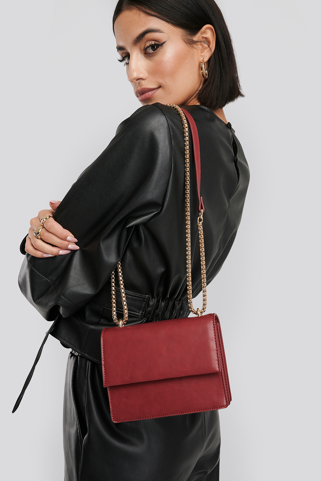 Mini Chain Detail Flap Bag Dusty Red
