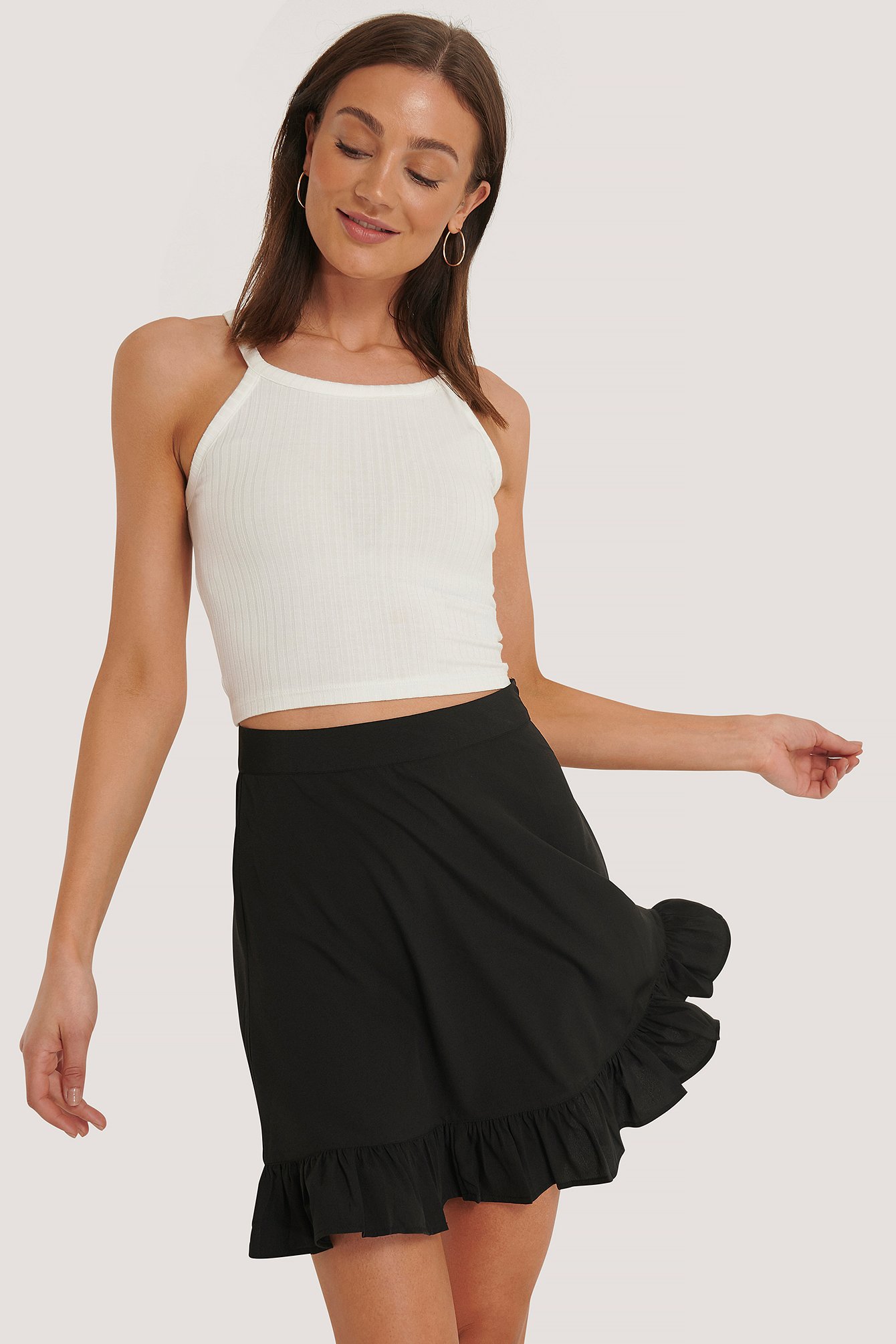 Black Mini Flounce Skirt
