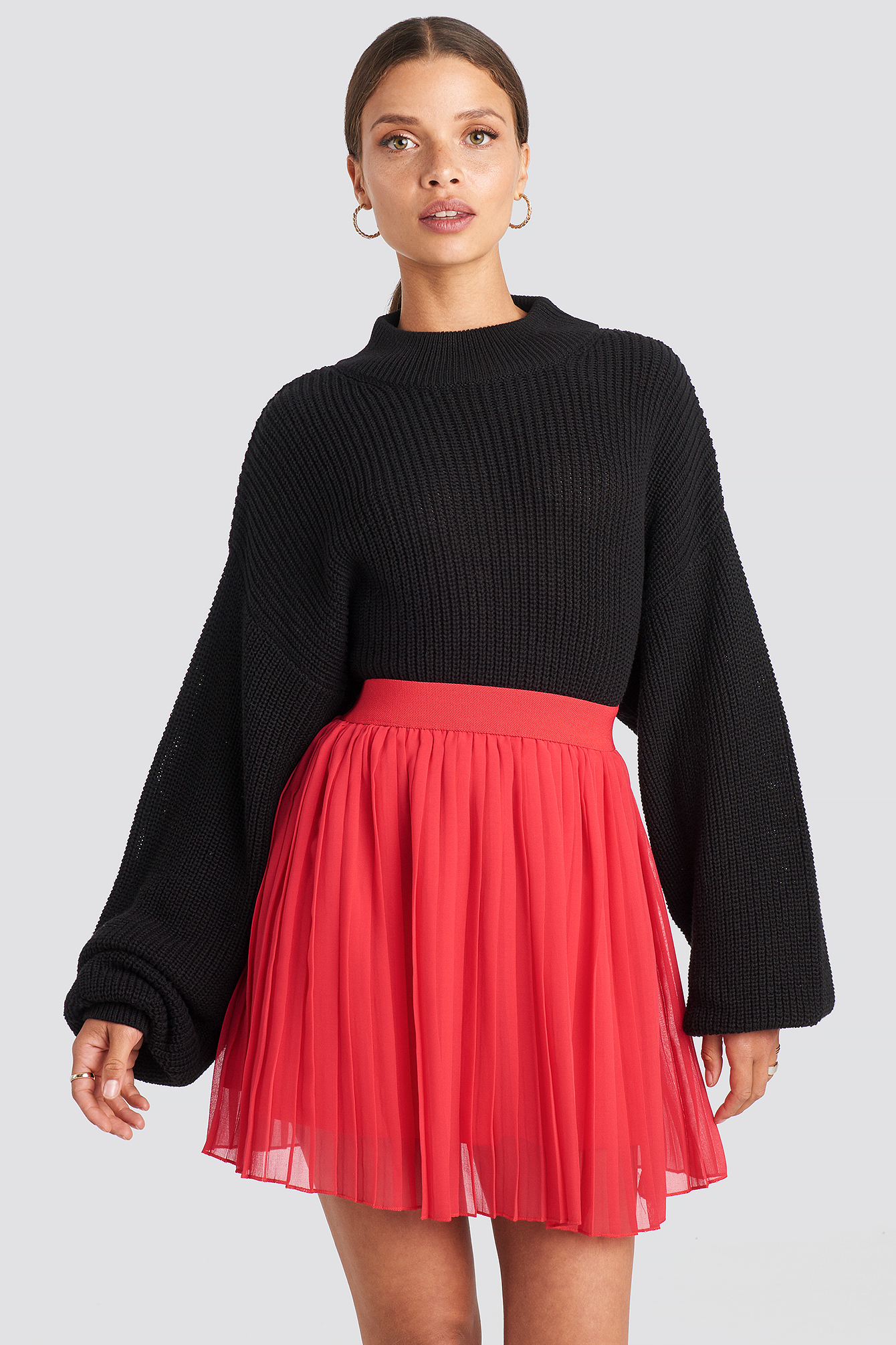 Red Pleated Knit Mini Skirt main image 0