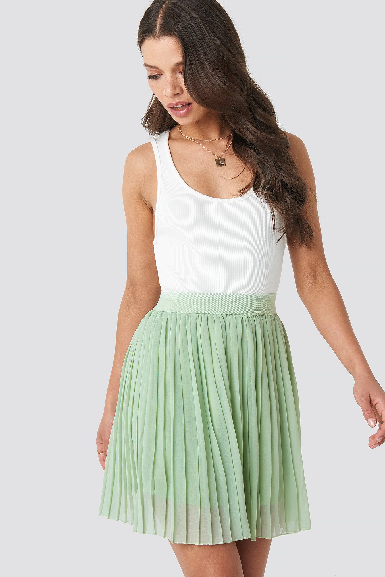 Green NA-KD Mini Pleated Skirt
