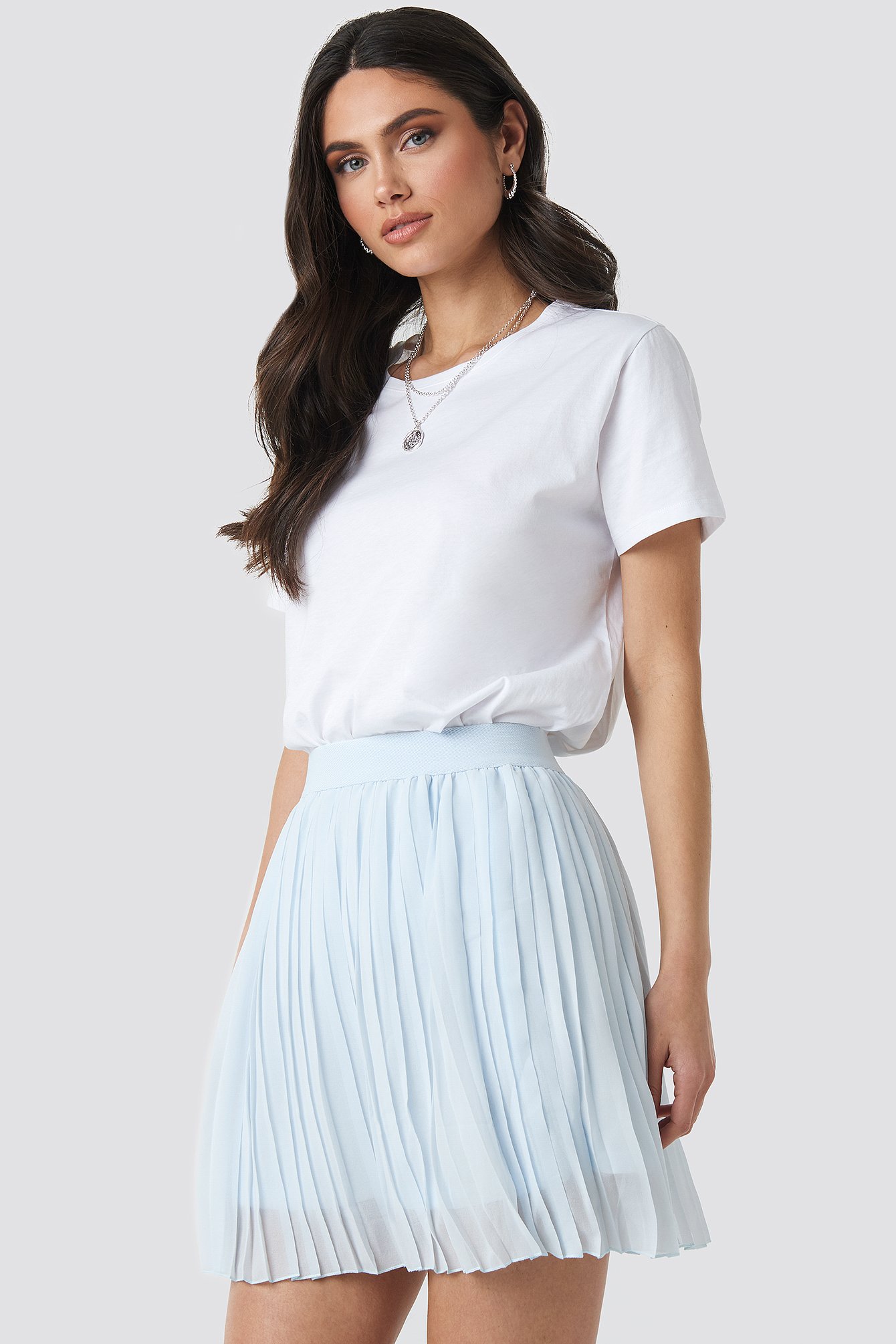 Pale Blue NA-KD Mini Pleated Skirt