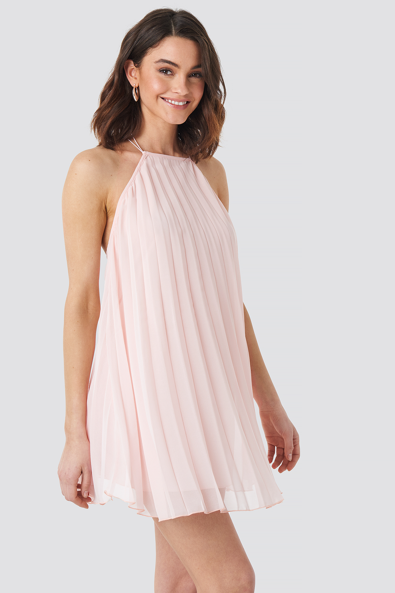 Mini Pleated Trapeze Dress Pink