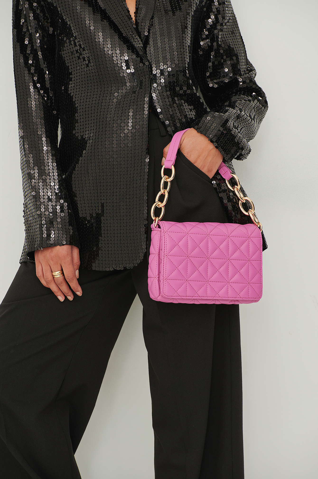 NA-KD Accessories Mini Quilted Chunky Chain Bag - Pink