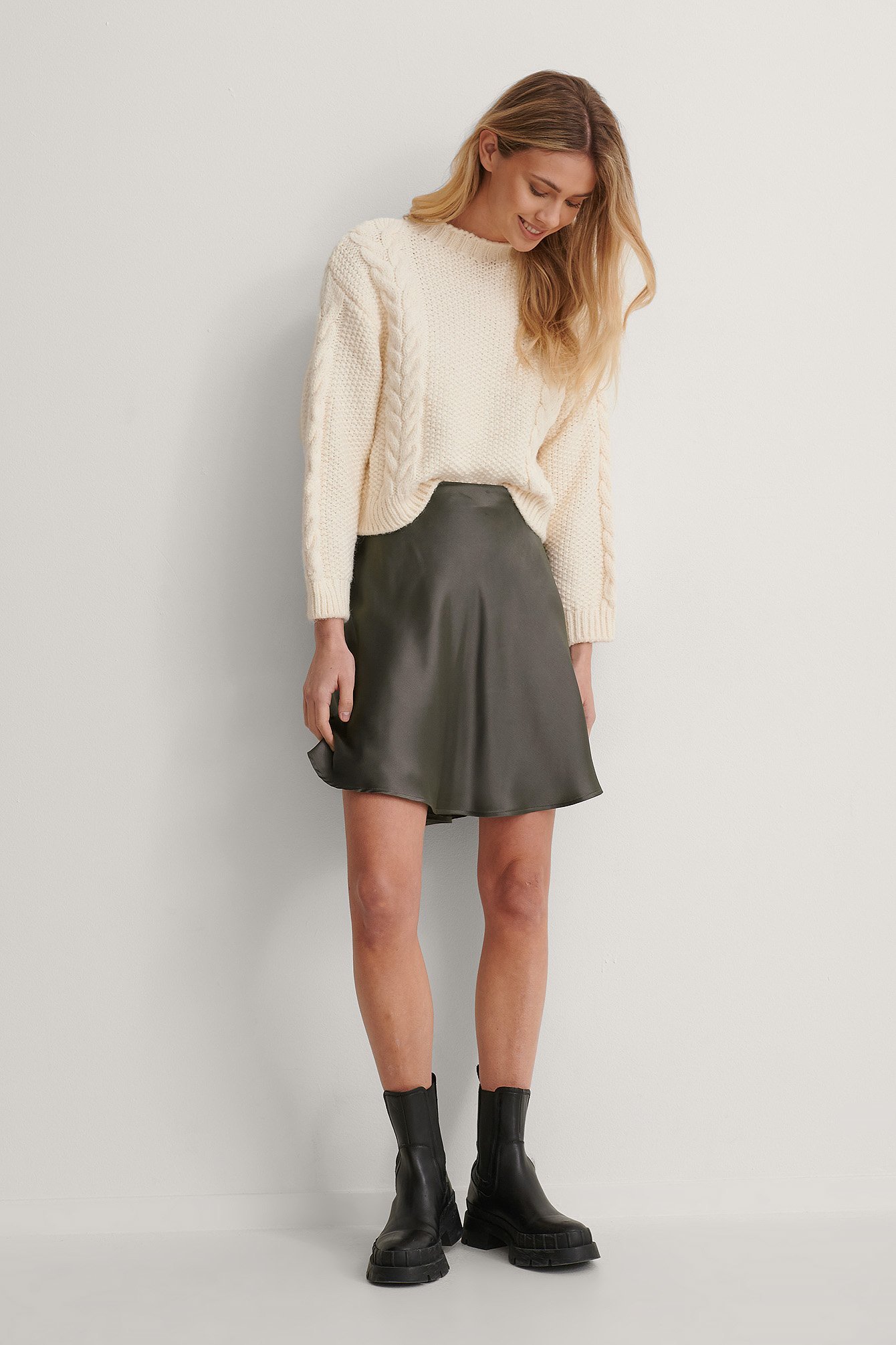 Ash grey Mini Satin Skirt