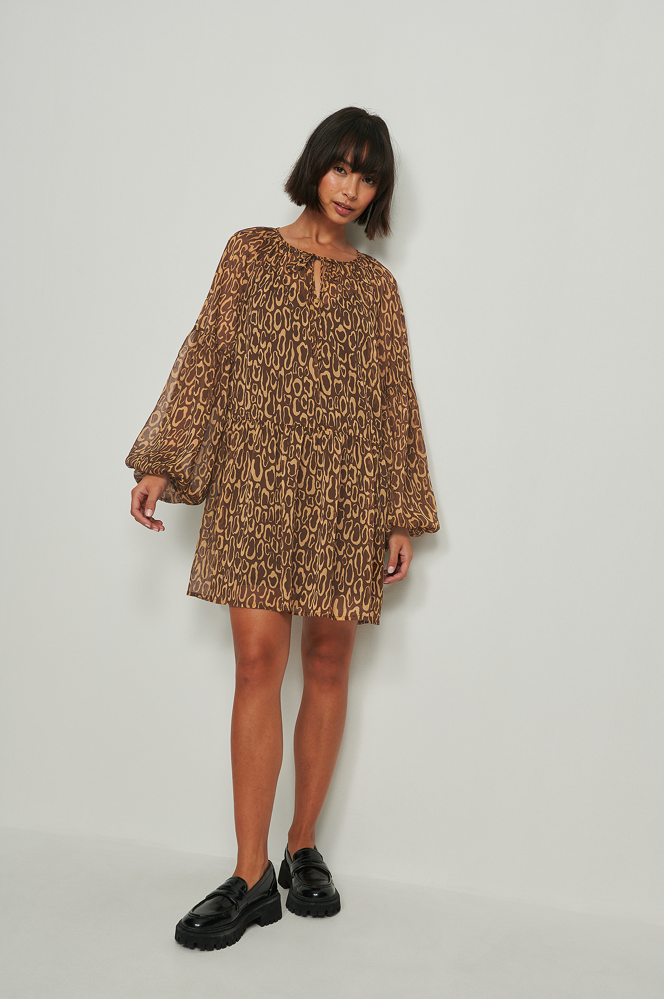 Leopard Print Recycled Mini Sheer Dress