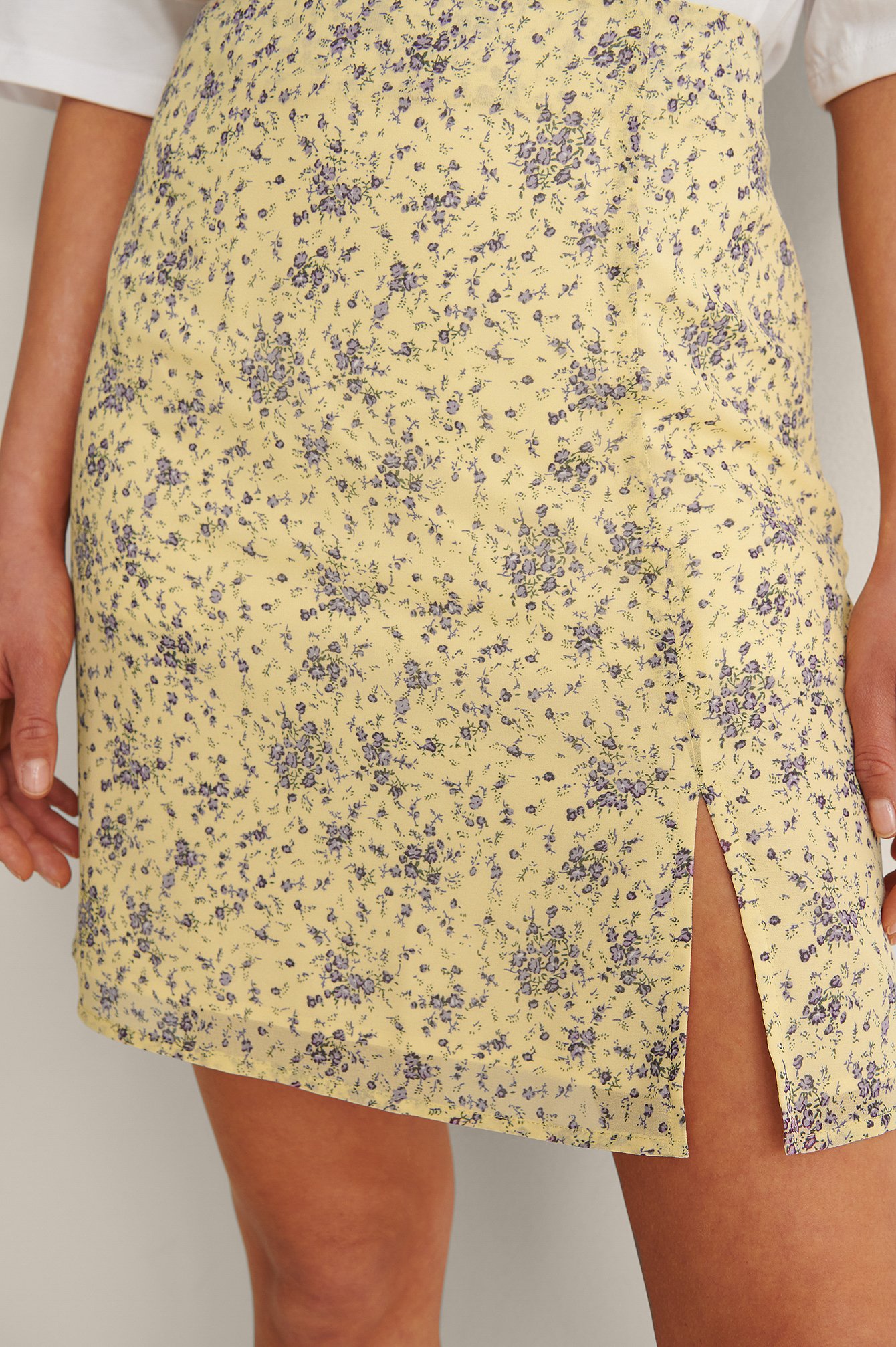 Yellow Flower Recycled Mini Slit Skirt