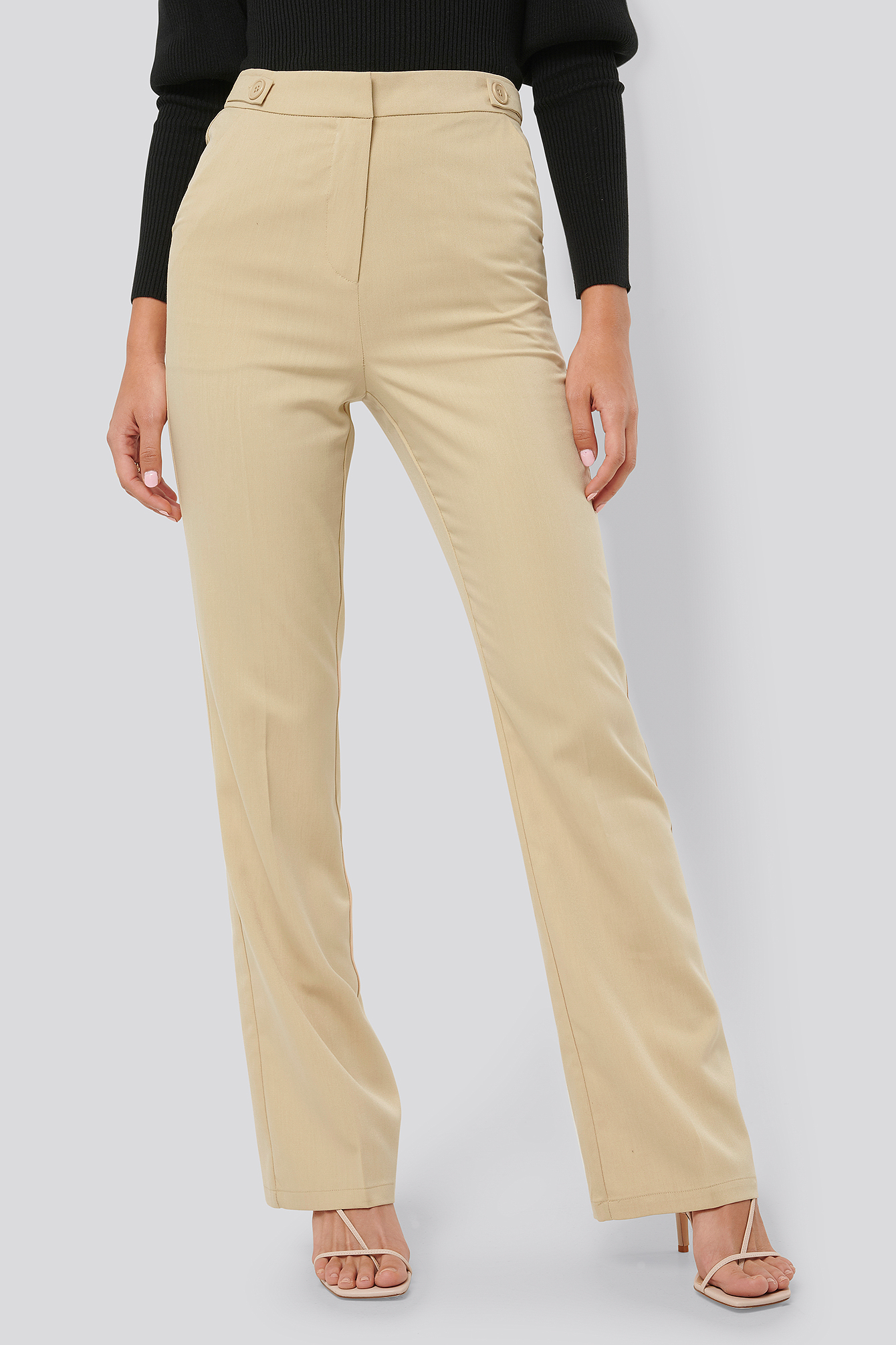 Waist Detail Bootcut Pants Beige