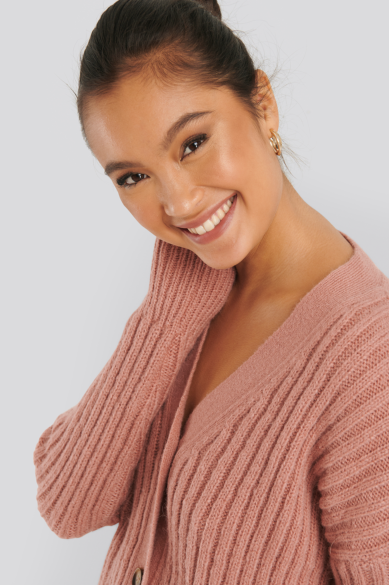 Mohair Blend Chunky Cropped Cardigan Pink