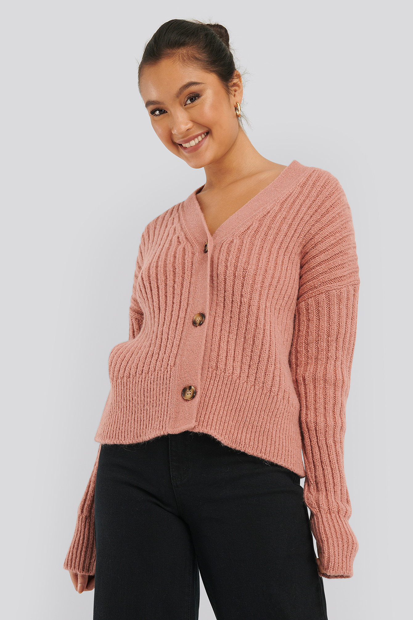 Mohair Blend Chunky Cropped Cardigan Pink | na-kd.com pink cropped cardigan