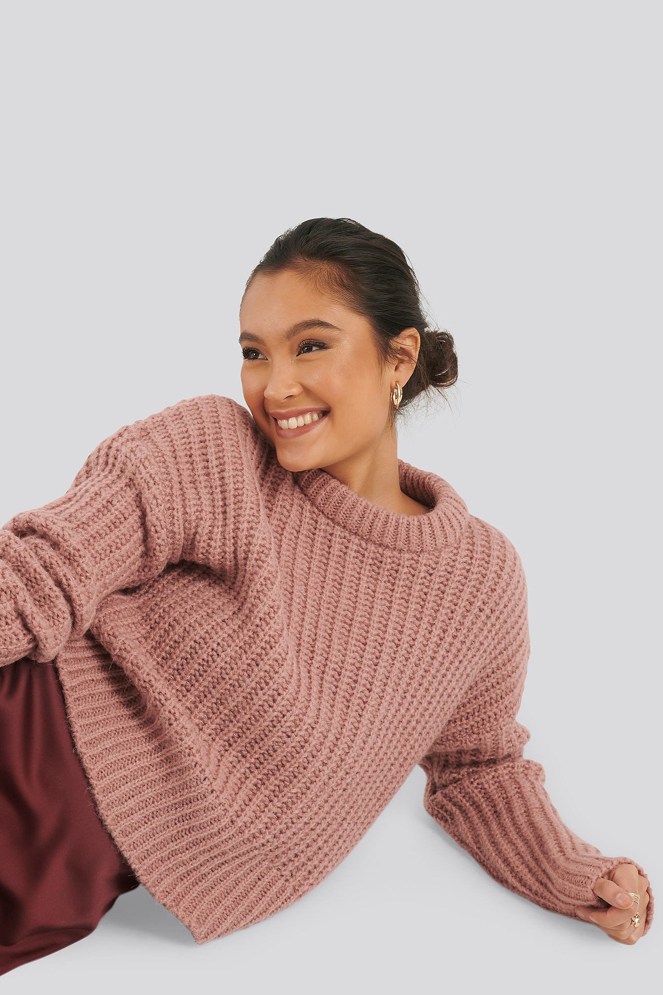Mohair Blend Chunky Ribbed Sweater Pink