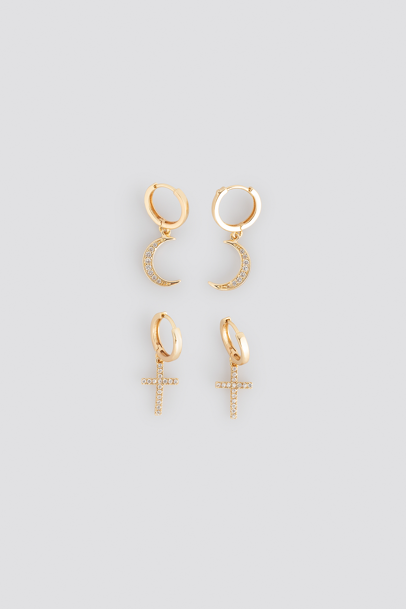 Moon Cross Earrings Gold