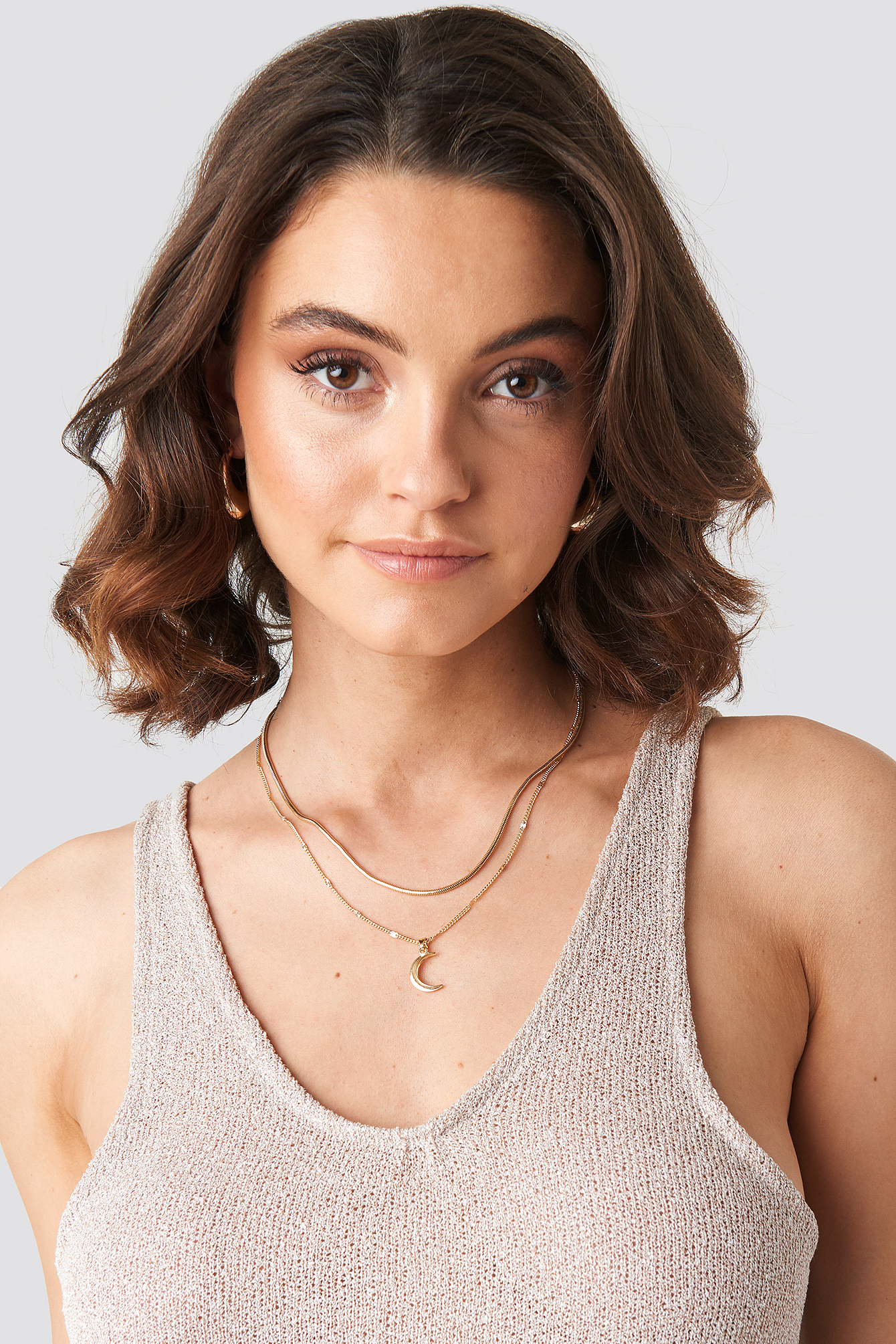 Moon Pendant Double Necklace Gold