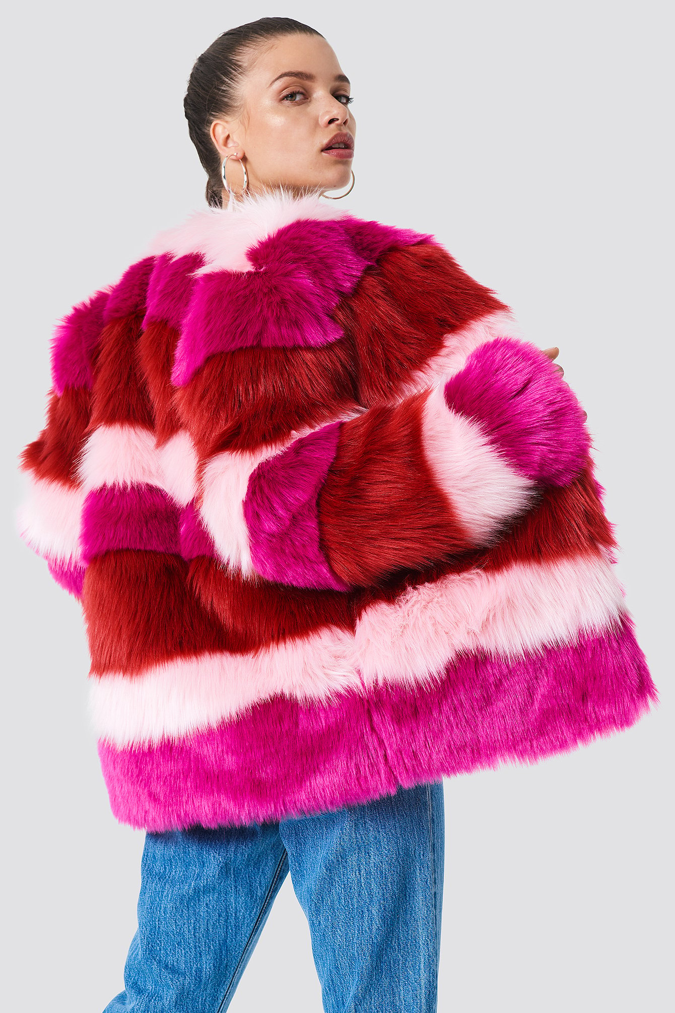 Pink Multi Colour Faux Fur Jacket