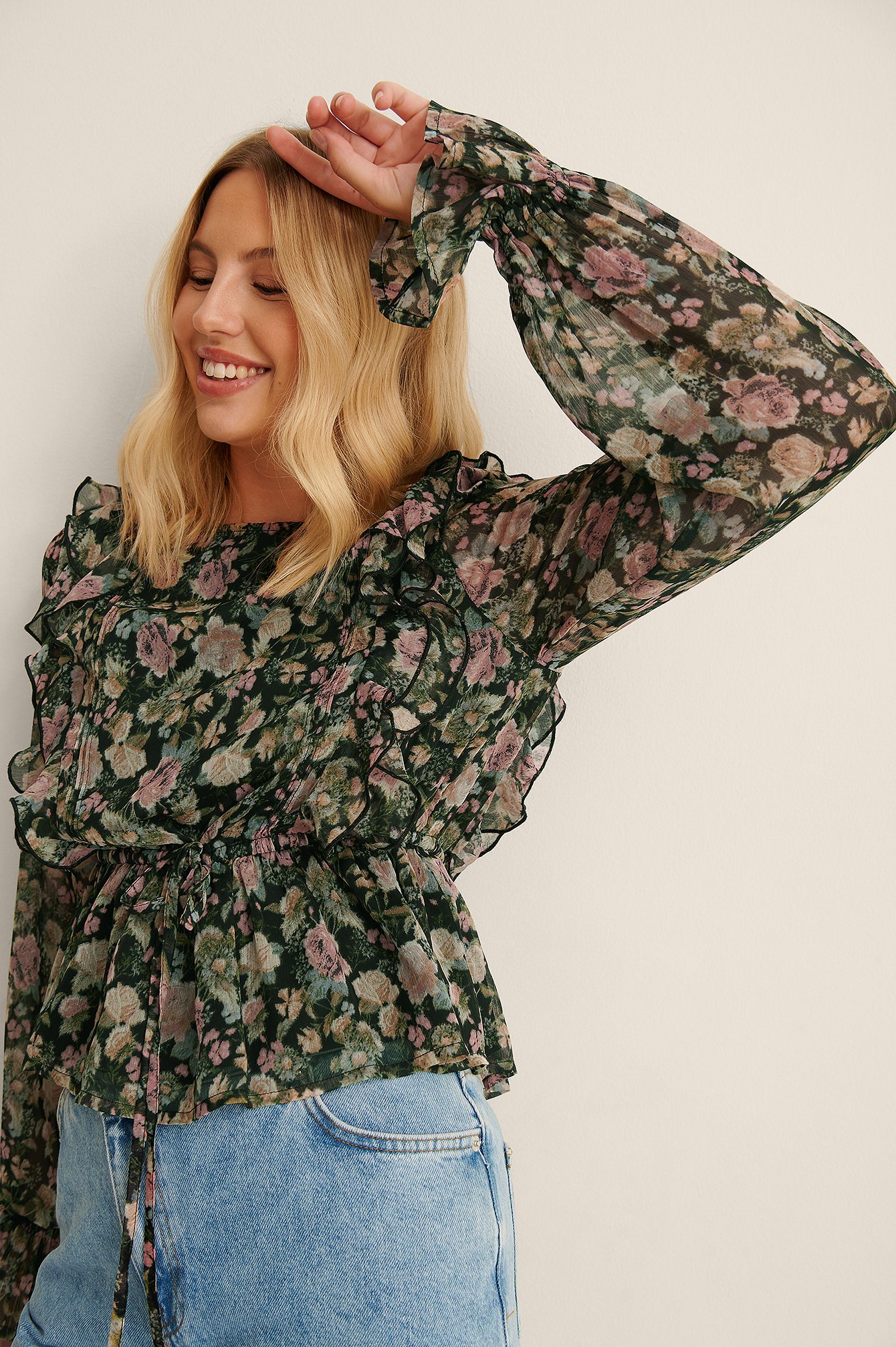 Dusty Roses Recycled Multi Frill Long Sleeve Blouse