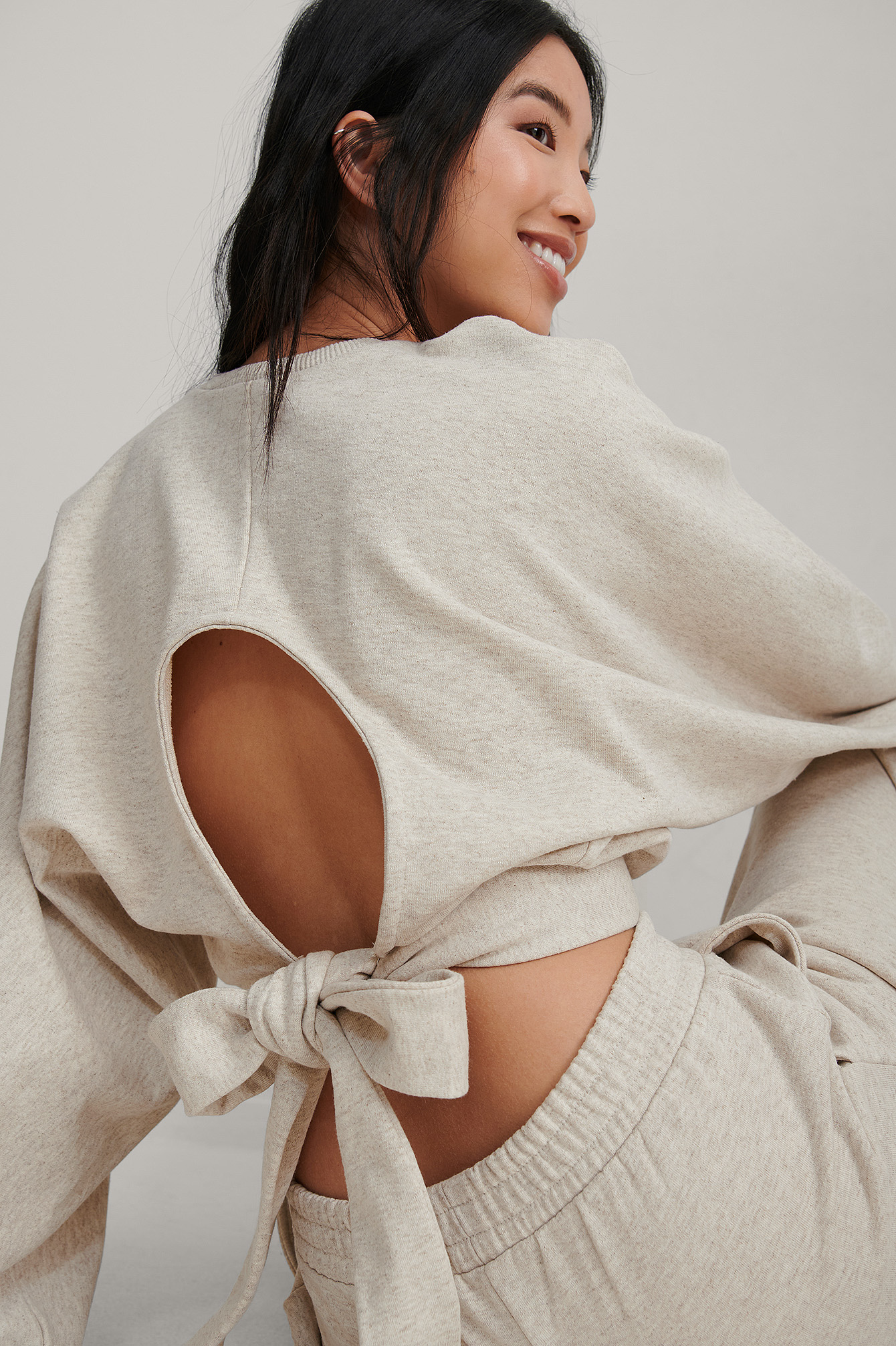 Na-kd Organic Wrap Detail Sweatshirt Beige In Beige Melange