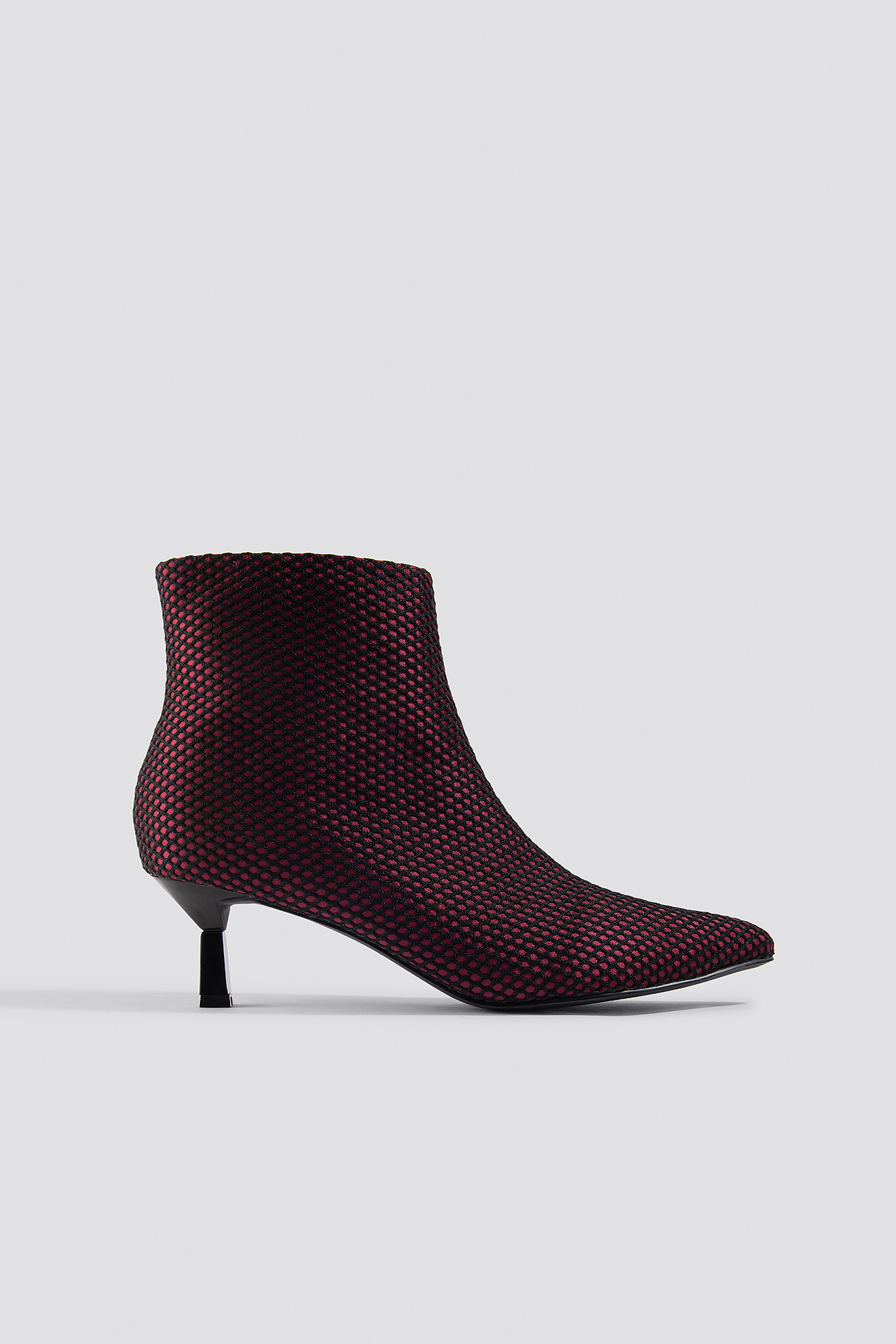 Net Kitten Heel Boots Burgundy