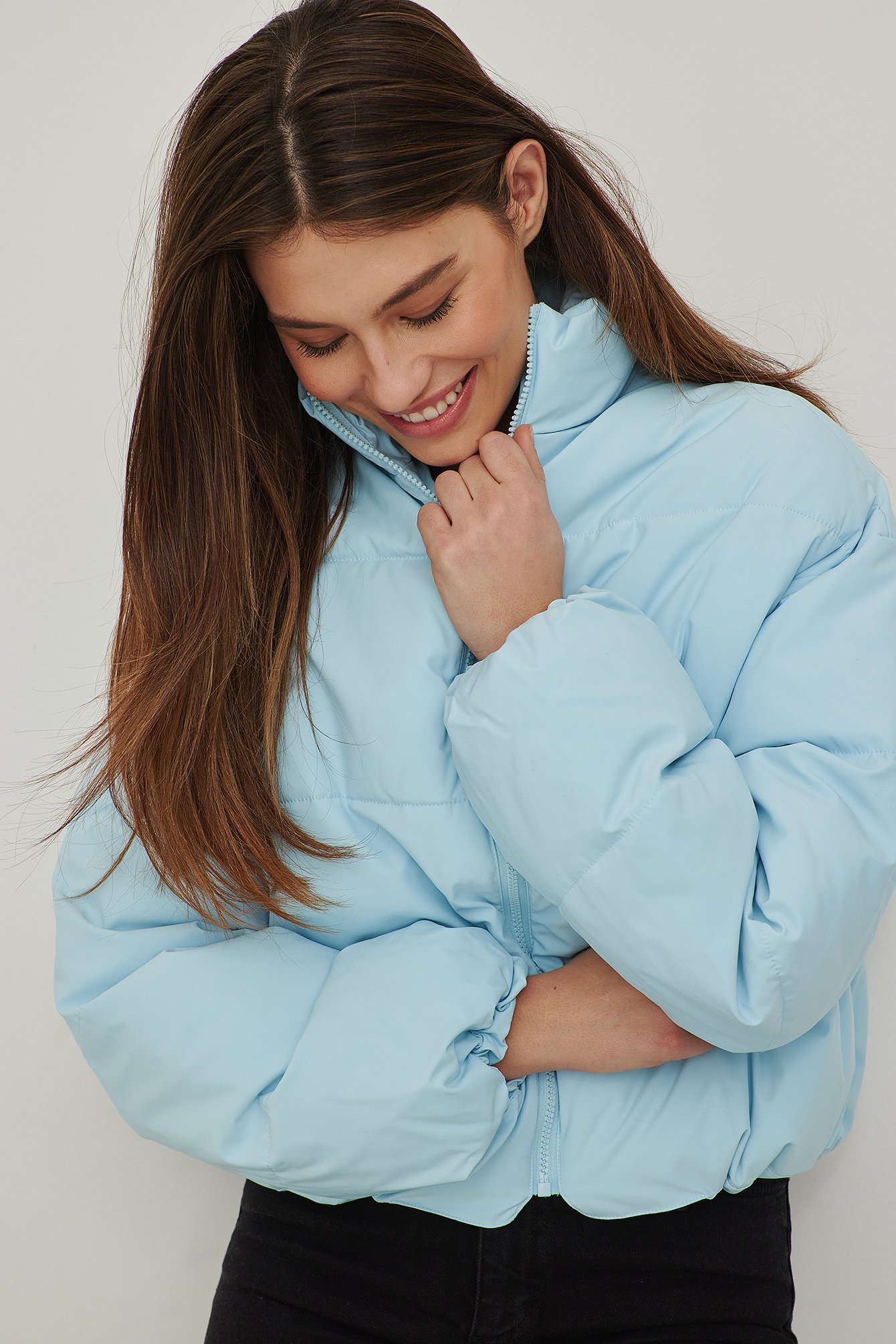 Light Blue Cropped Puffer Jacket