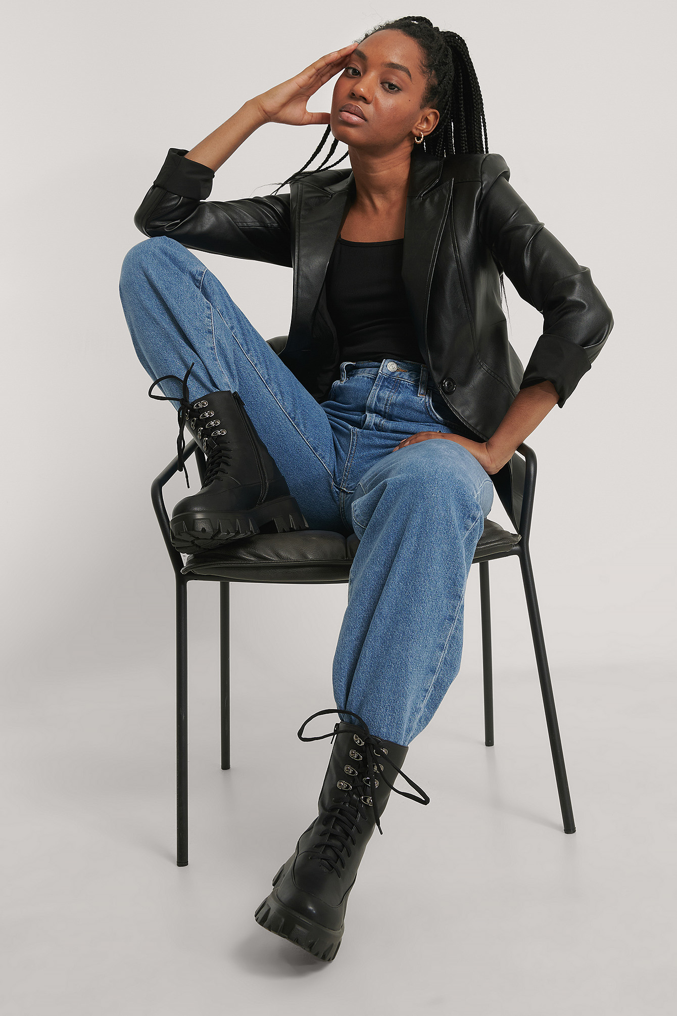 Lace Up Shaft Chunky Boots Black | na 