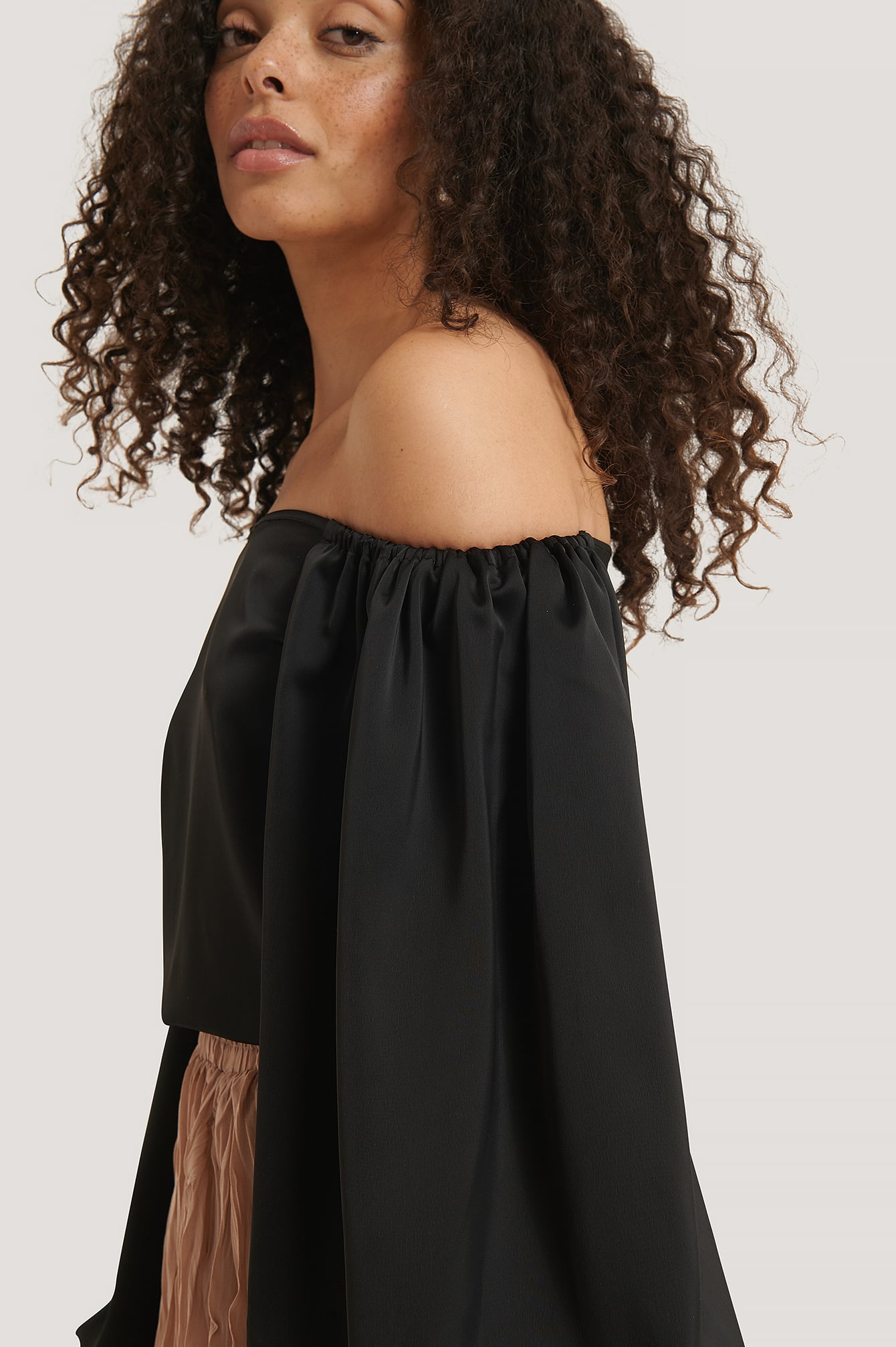 Off Shoulder Balloon Sleeve Satin 