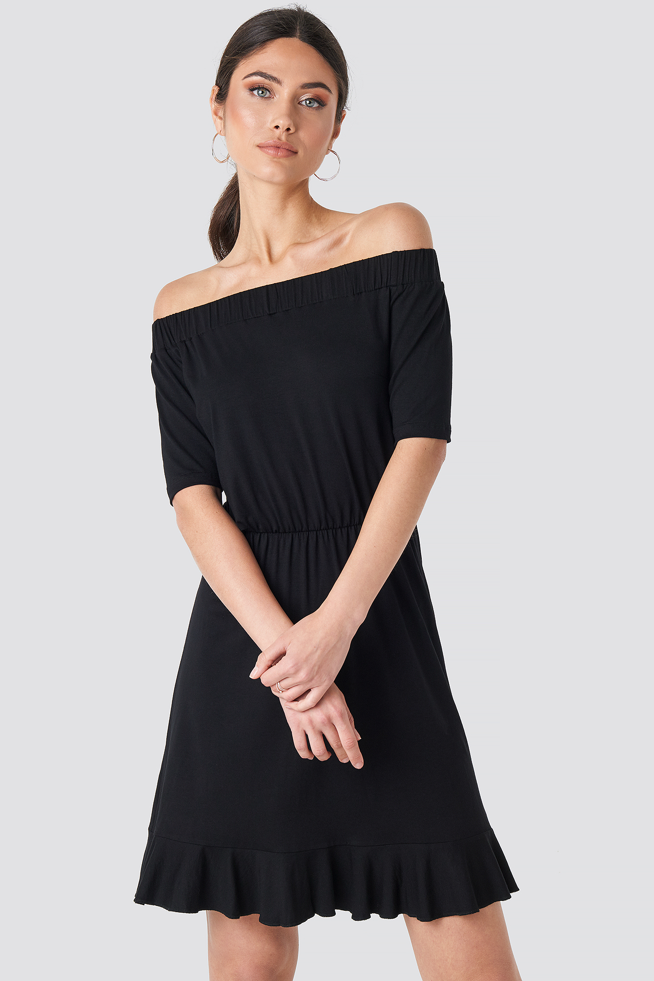 Off Shoulder Jersey Dress Black