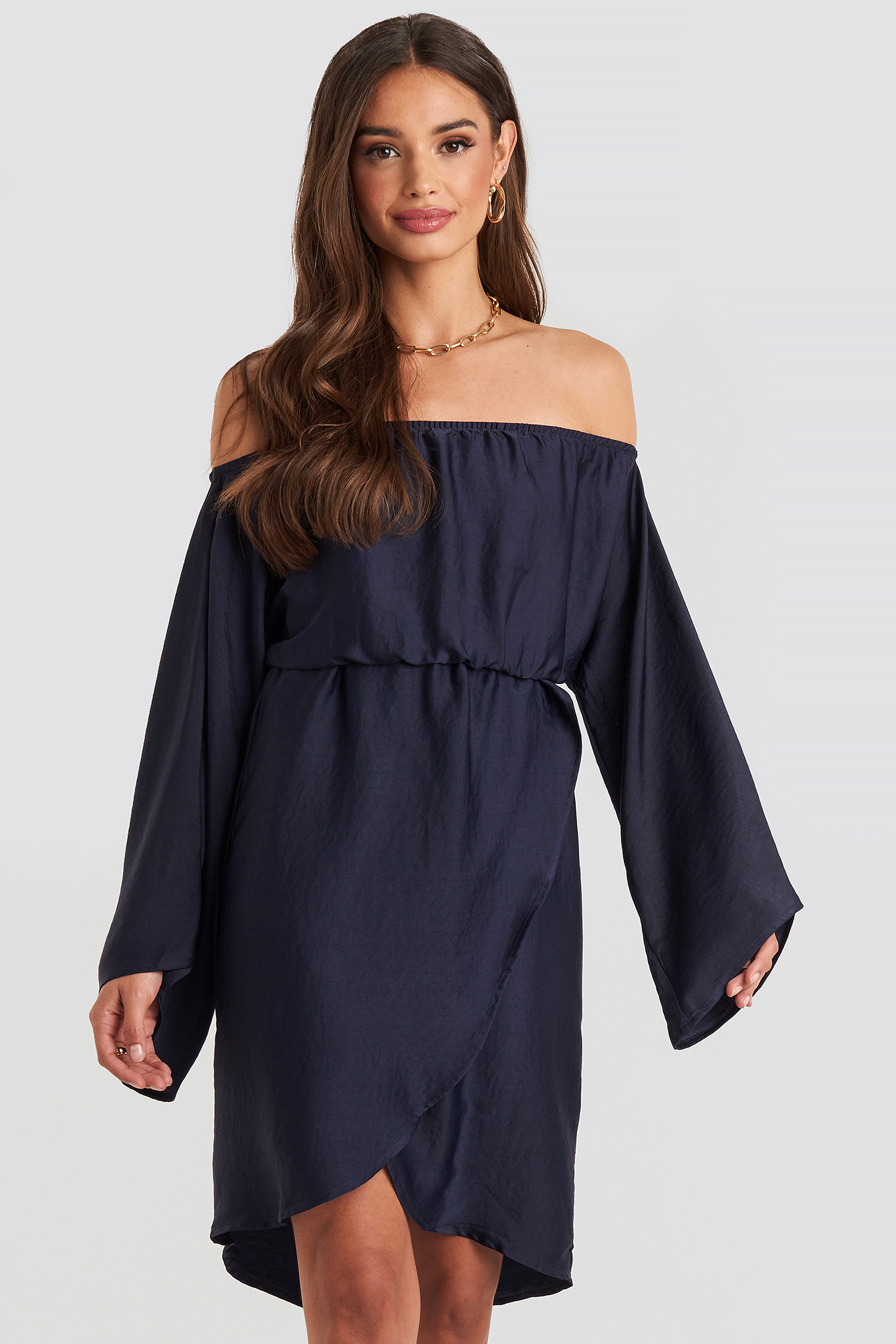 Off Shoulder Kimono Sleeve Dress Dark Blue