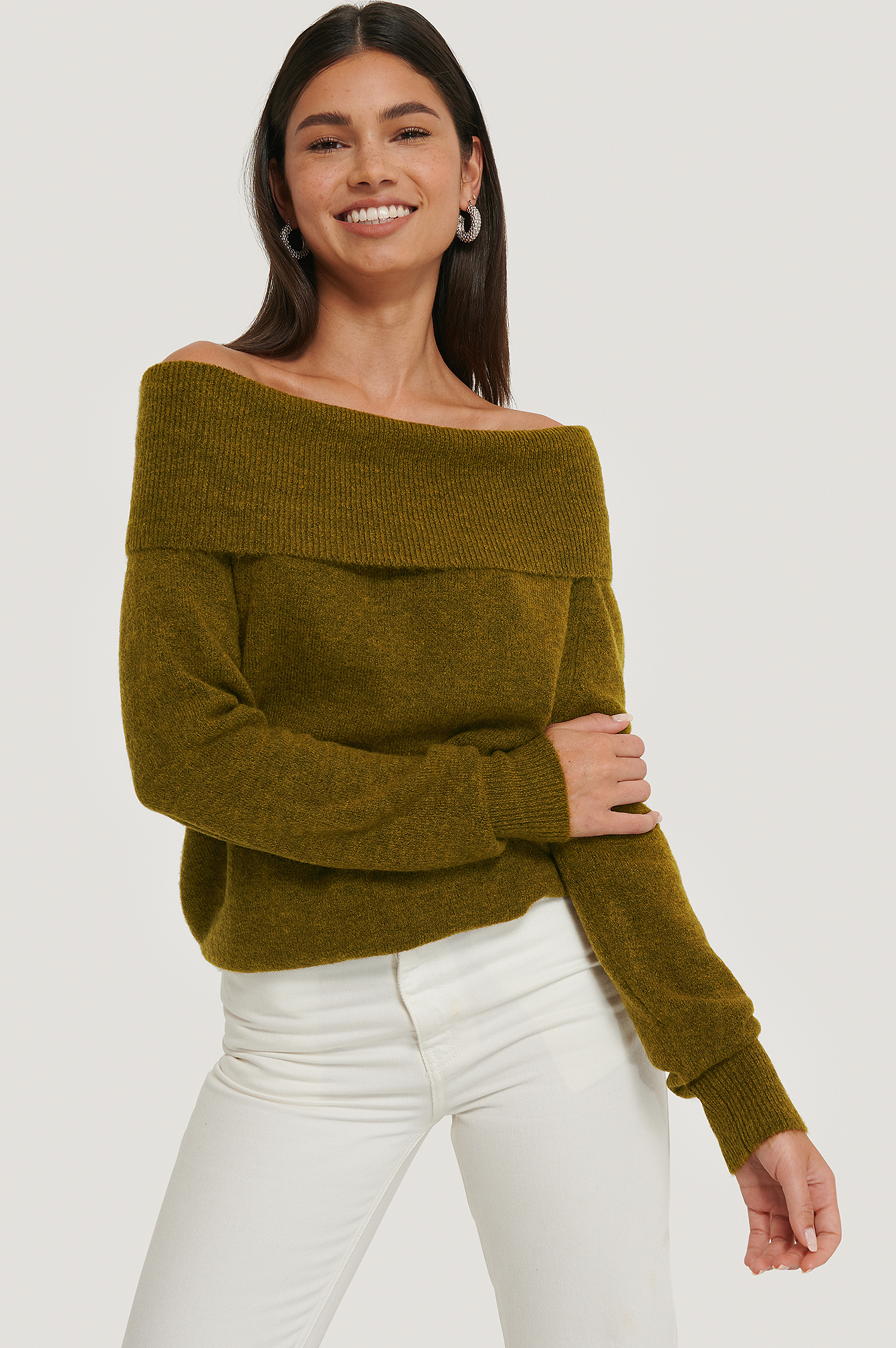 Brown Off Shoulder Knitted Sweater