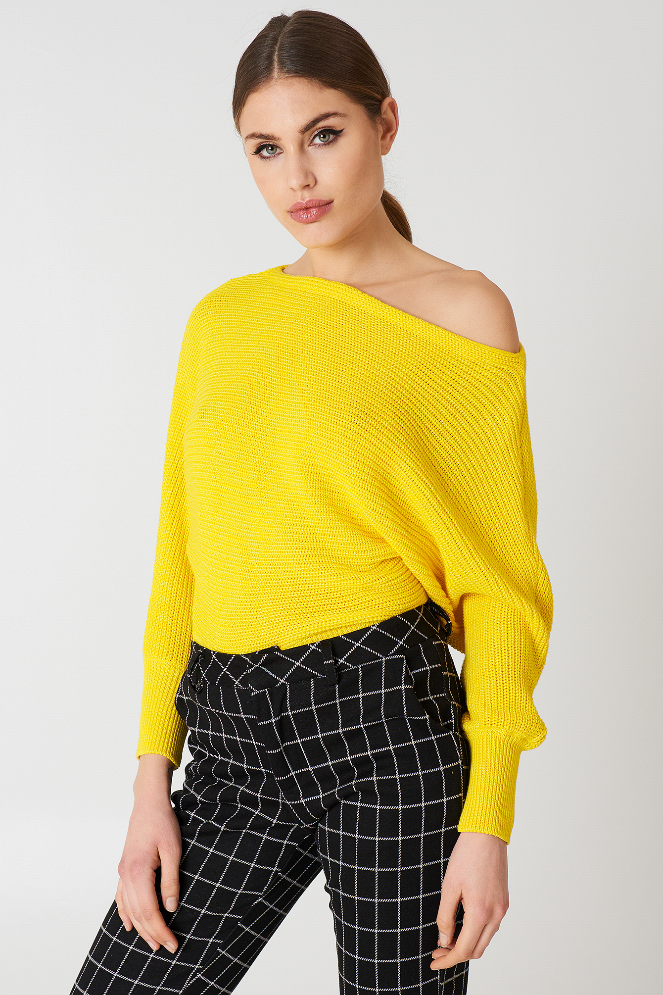 Na-kd Off Shoulder Knitted Sweater - Yellow | ModeSens