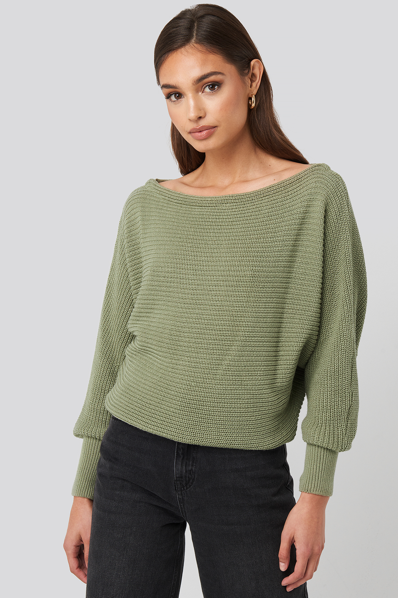 Off Shoulder Knitted Sweater Light Khaki