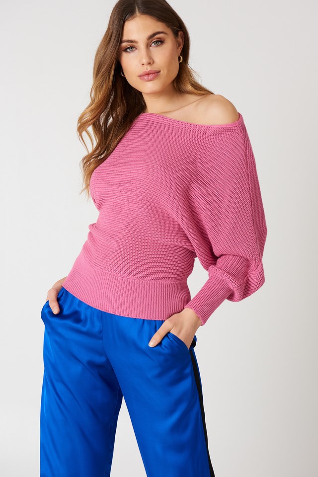 Off Shoulder Knitted Sweater Pink | na-kd.com