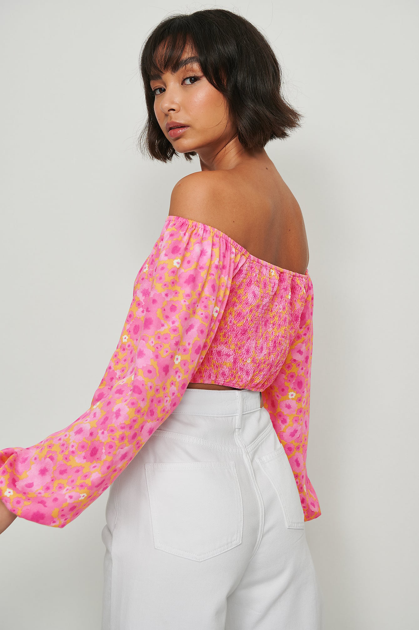Off shoulder Long Sleeve Blouse Flower 
