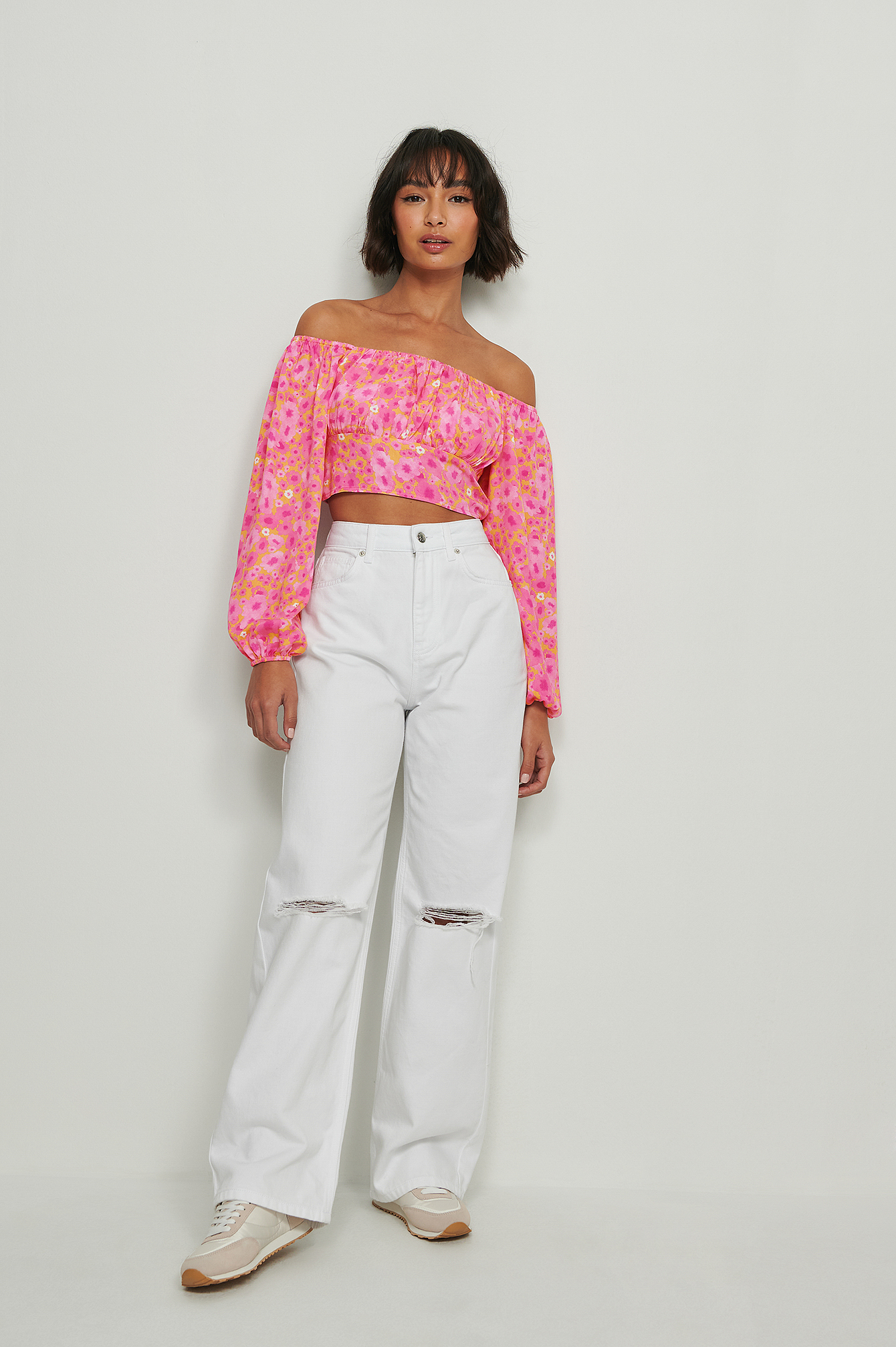 Off shoulder Long Sleeve Blouse Flower 