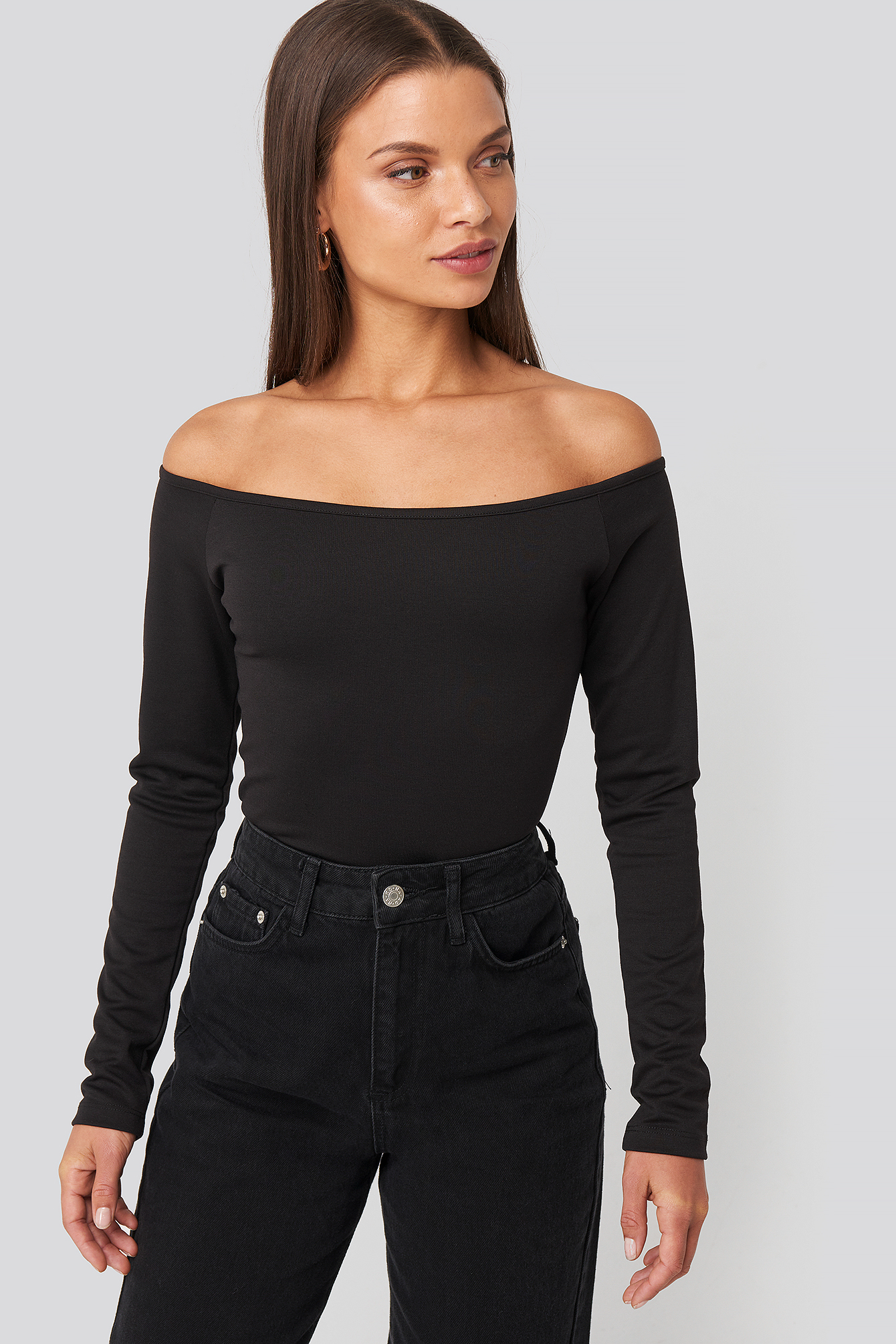 Off Shoulder Long Sleeved Top Black