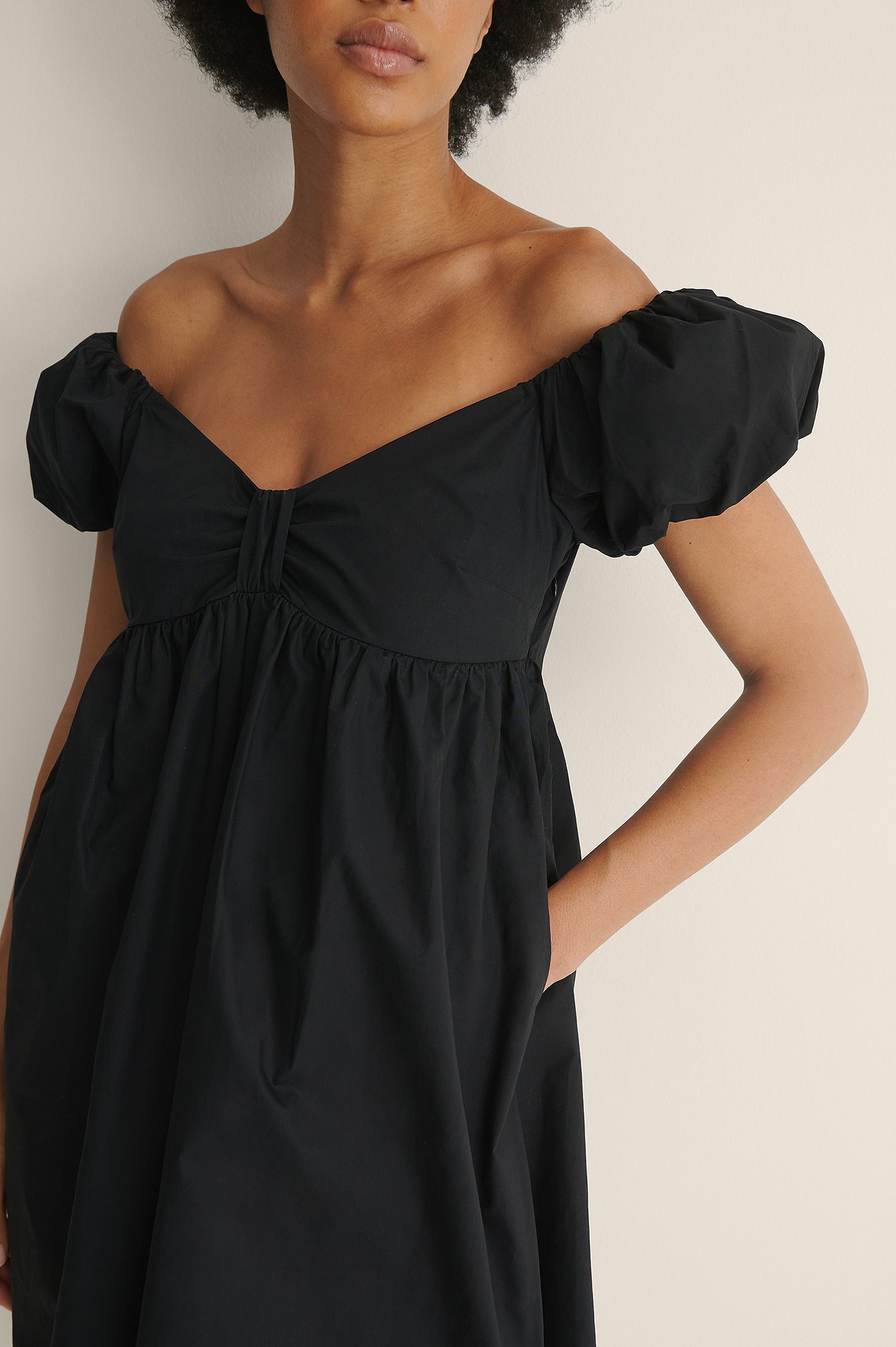 Black Organic Off Shoulder Mini Cotton Dress