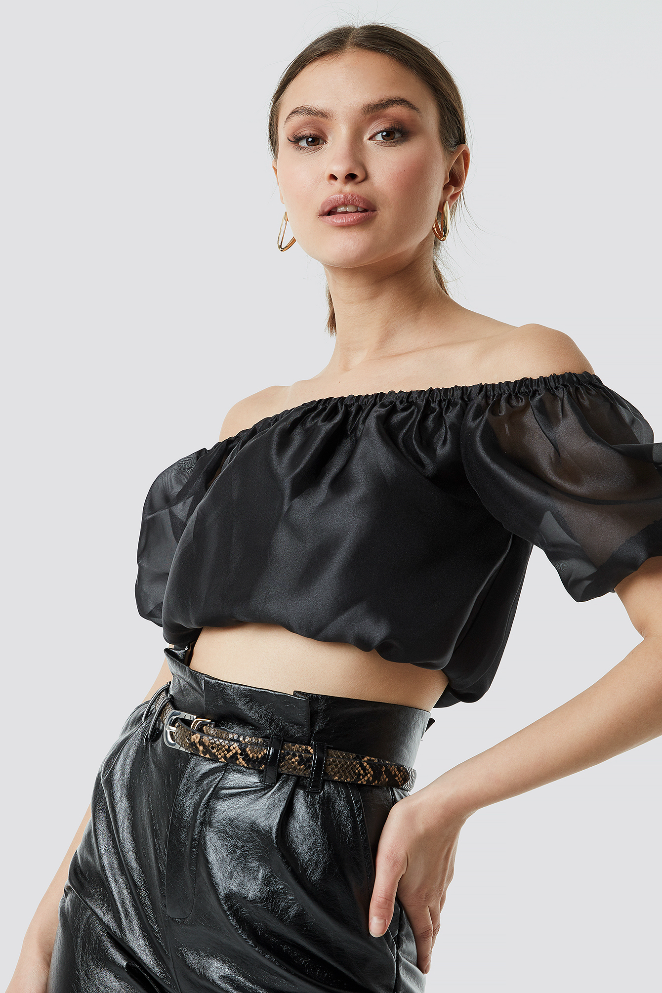 Off Shoulder Puff Sleeve Top Black