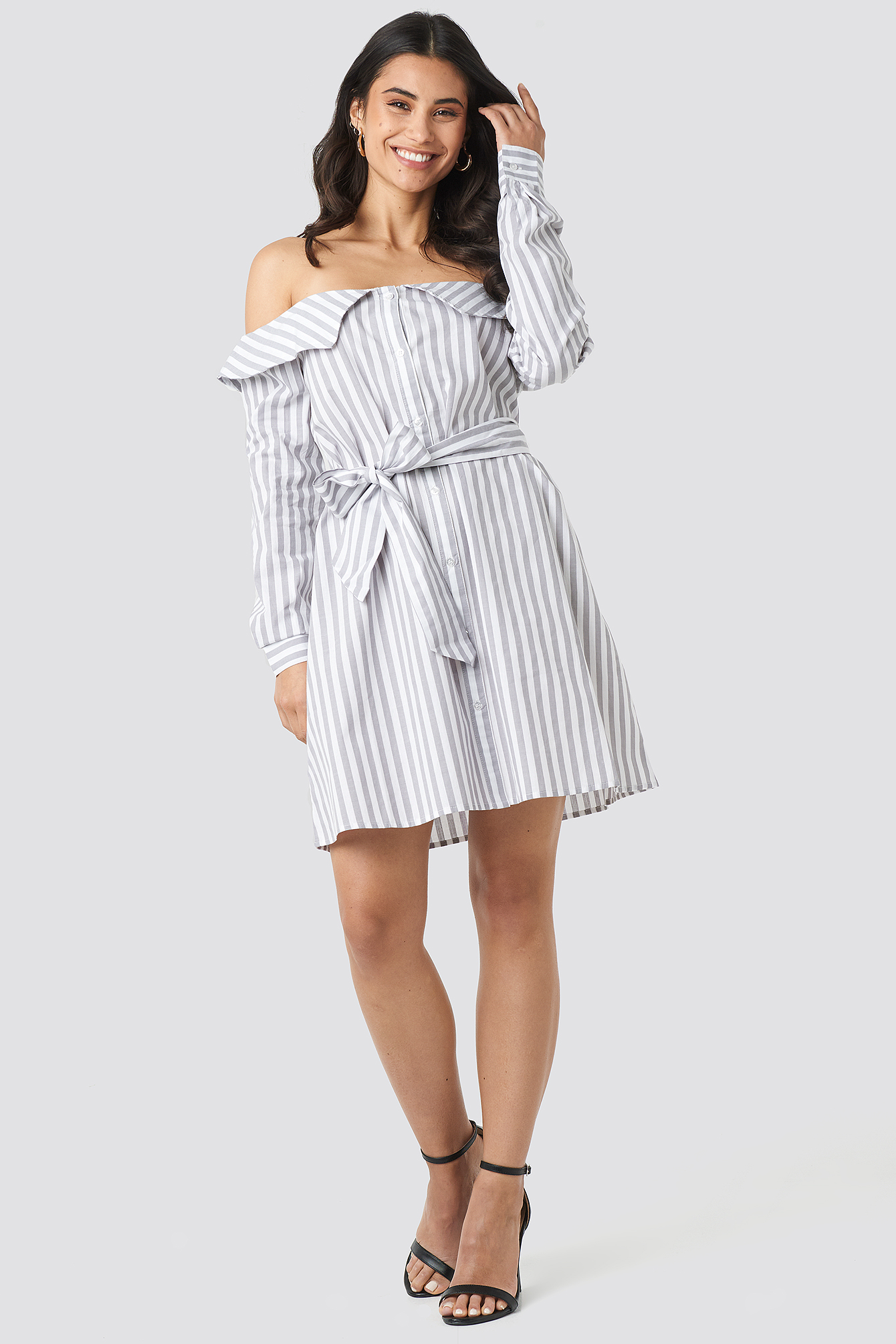 Off Shoulder Shirt Dress Grey