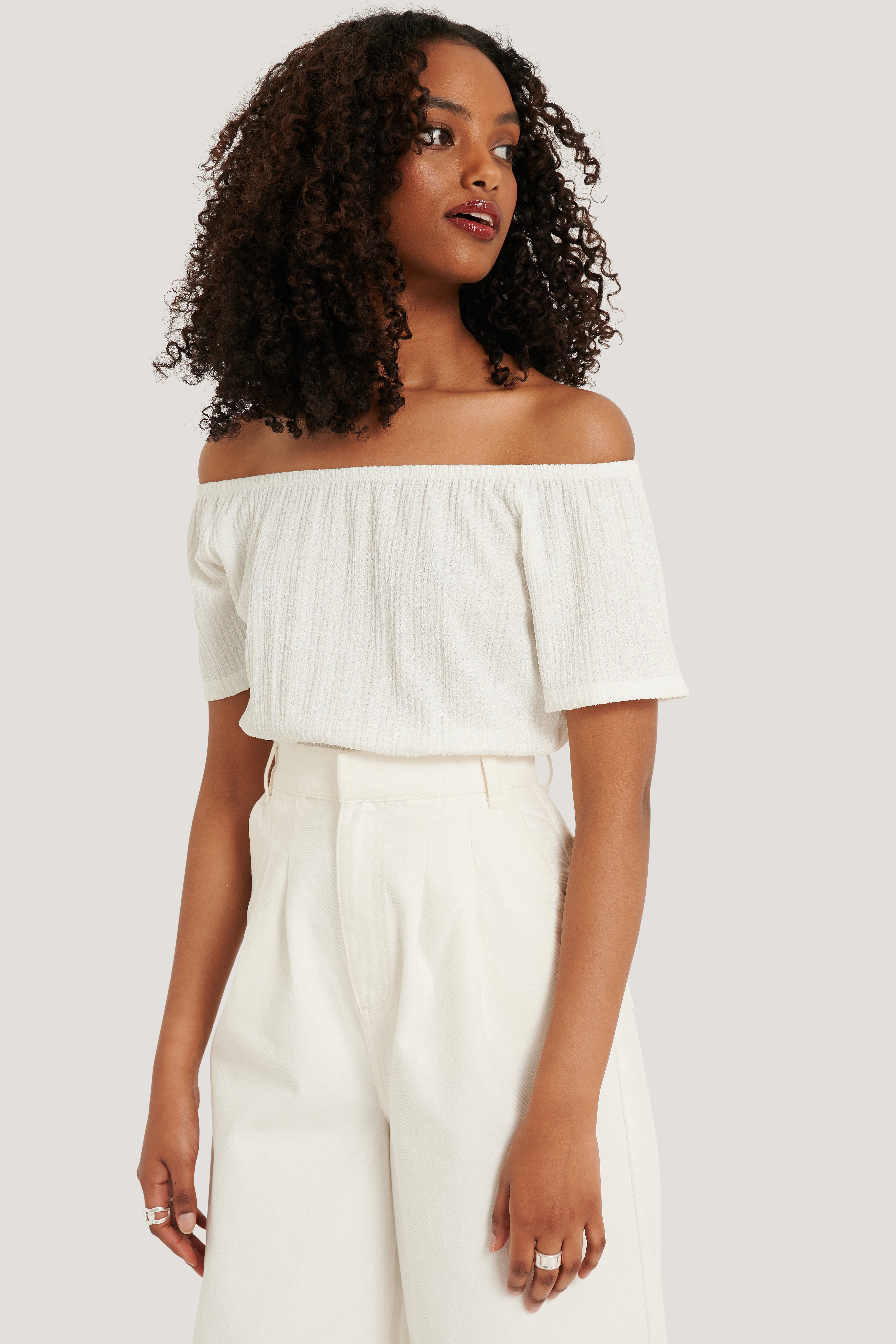 White Recycled Off Shoulder Smock Detail Top